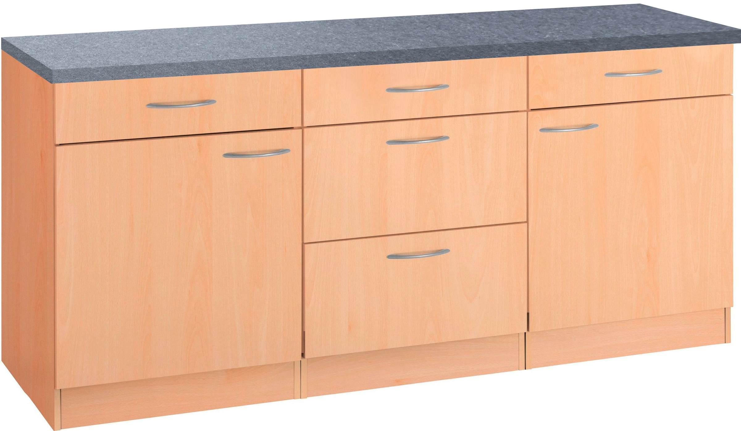 WIHO KÜCHEN Unterschrank »Kiel« 180 cm breit Front und Korpus: Buche Dekor, Arbeitsplatte: Canvas Grau