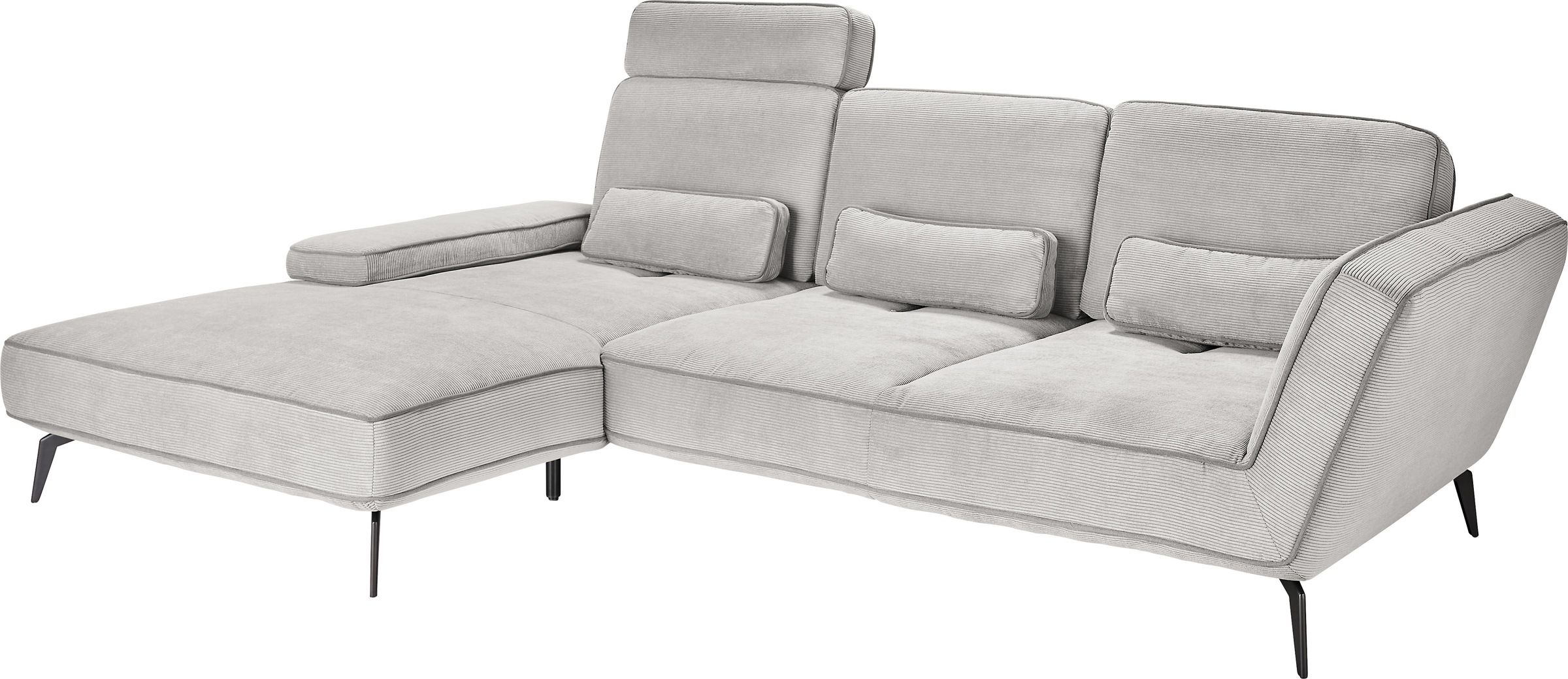 set one by Musterring Ecksofa »SO 4500, Füße schwarz matt, inkl Schwenkrückenfunktion, Cord, L-Form«, wahlweise mit Kopfstütze/Armteilverstellung/Rückenneigung