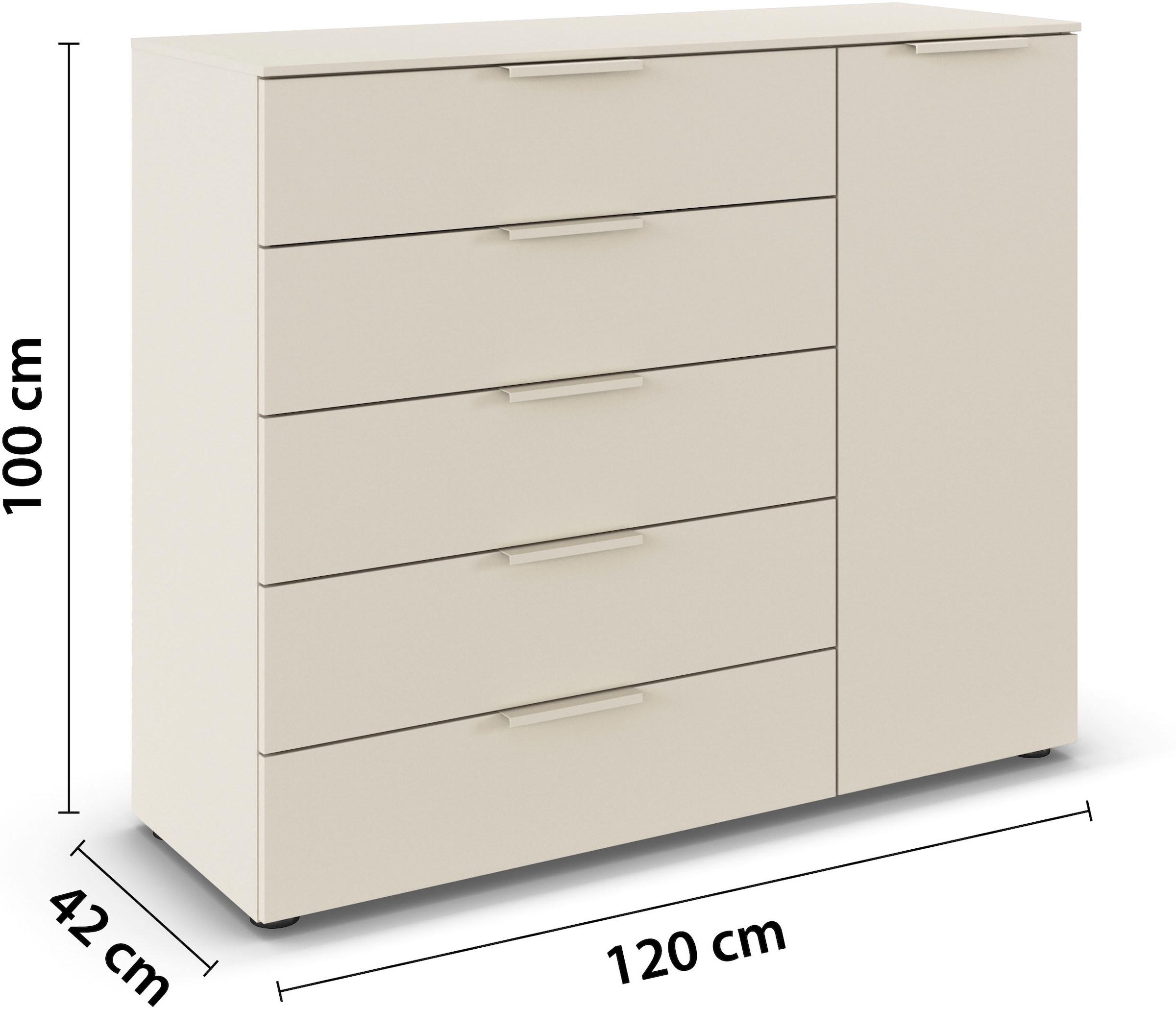 rauch Schubkastenkommode »Kommode Türkommode Sideboard Kombikommode FLIPP« Breite 120 cm mit 2 Einlegeböden,  1-türig mit  5 Schubladen und Soft-Close-Funktion