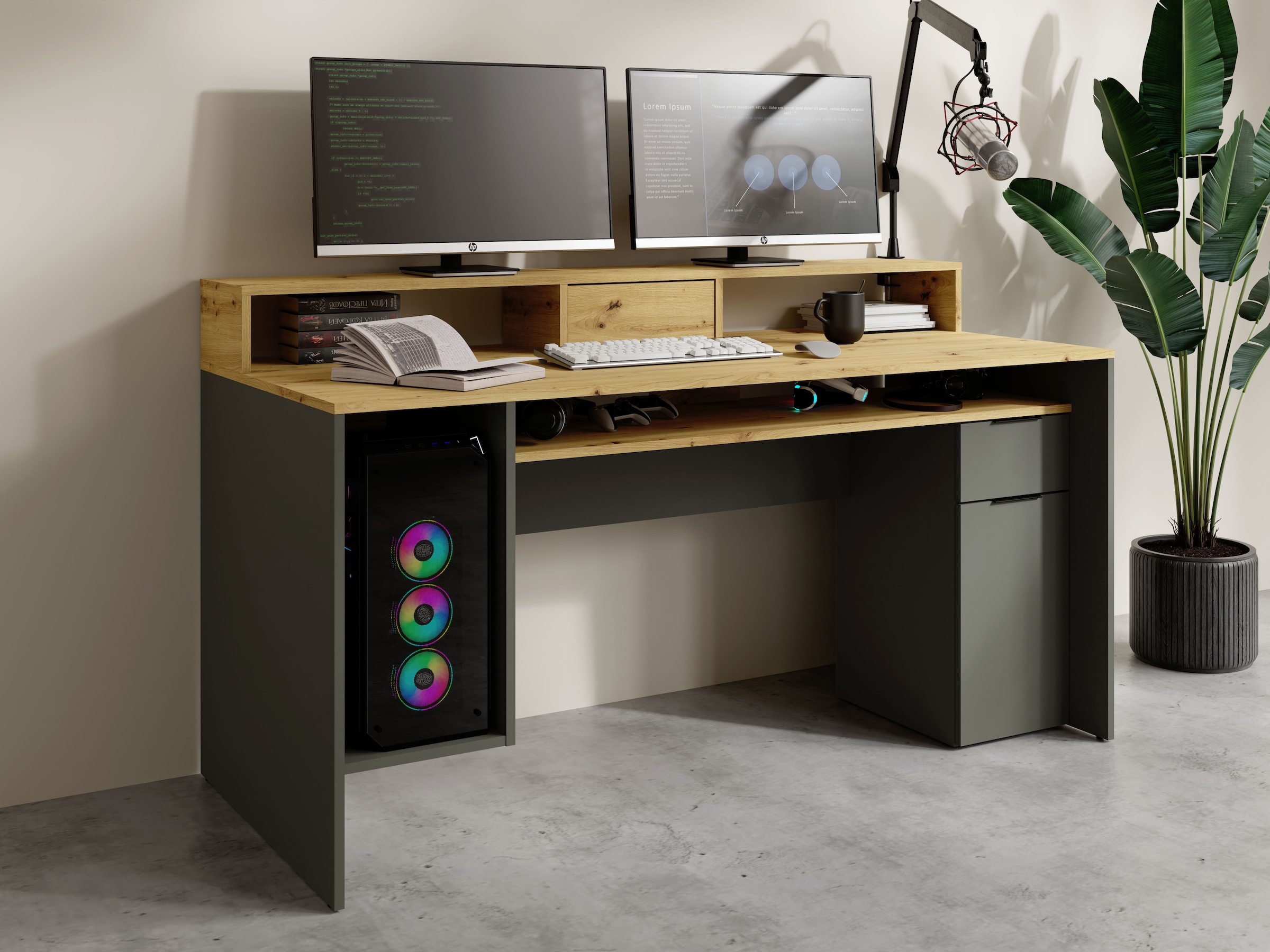Home affaire Schreibtisch »Peoria«, Gamingtisch mit Schublade und Monitorau günstig online kaufen