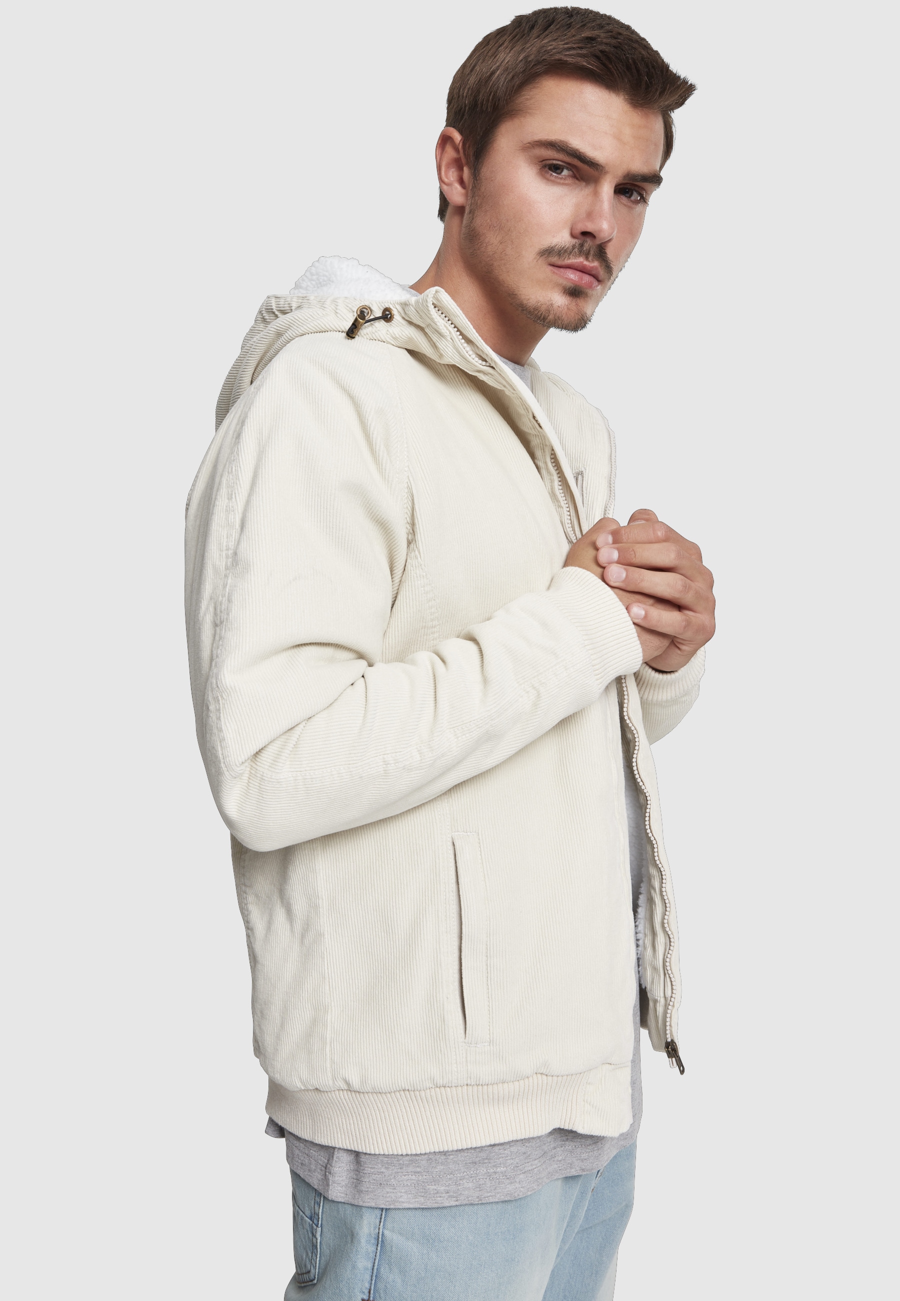 URBAN CLASSICS Winterjacke »Urban Classics Herren Hooded Corduroy Jacket« 1 Stk. tlg. mit Kapuze
