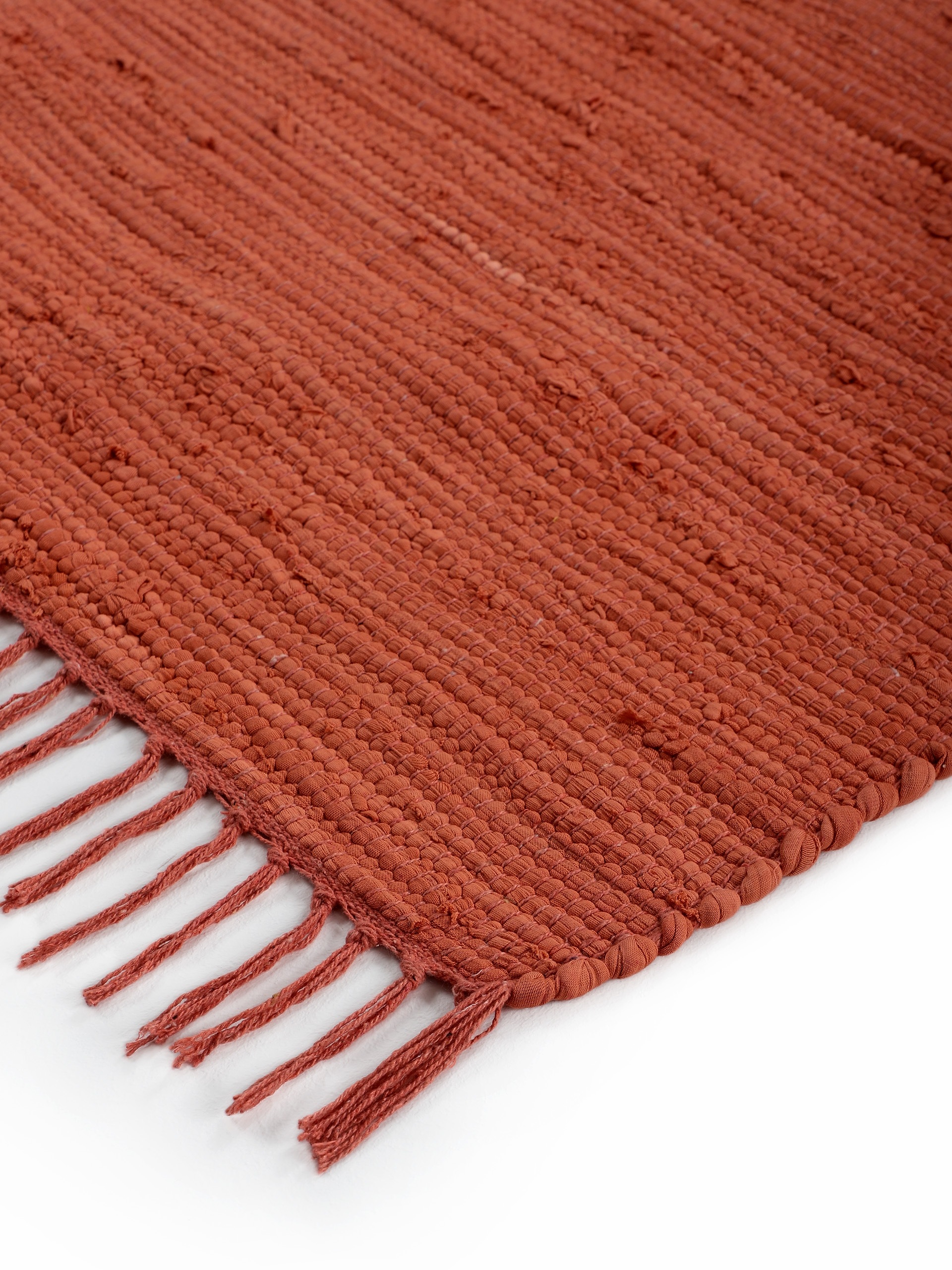 carpetfine Teppich »Kelim Chindi uni«, rechteckig, 5 mm Höhe, Wendeteppich, reine Baumwolle, handgewebt, Uni-Farben, mit Fransen