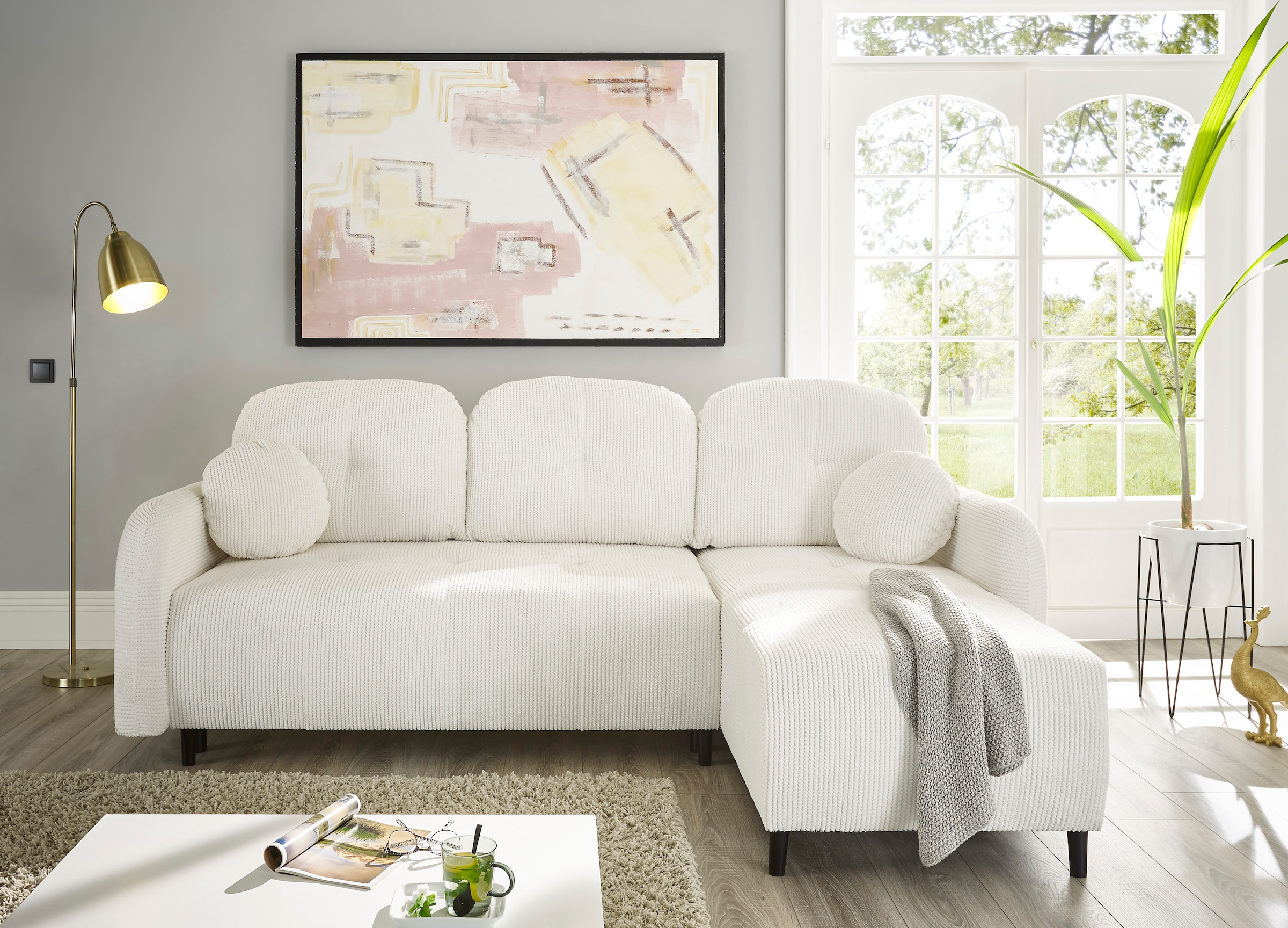 Leonique Ecksofa »BLAISE«, mit Bett-Funktion (Liegefläche 140/200 cm), Zier- und Rückenkissen