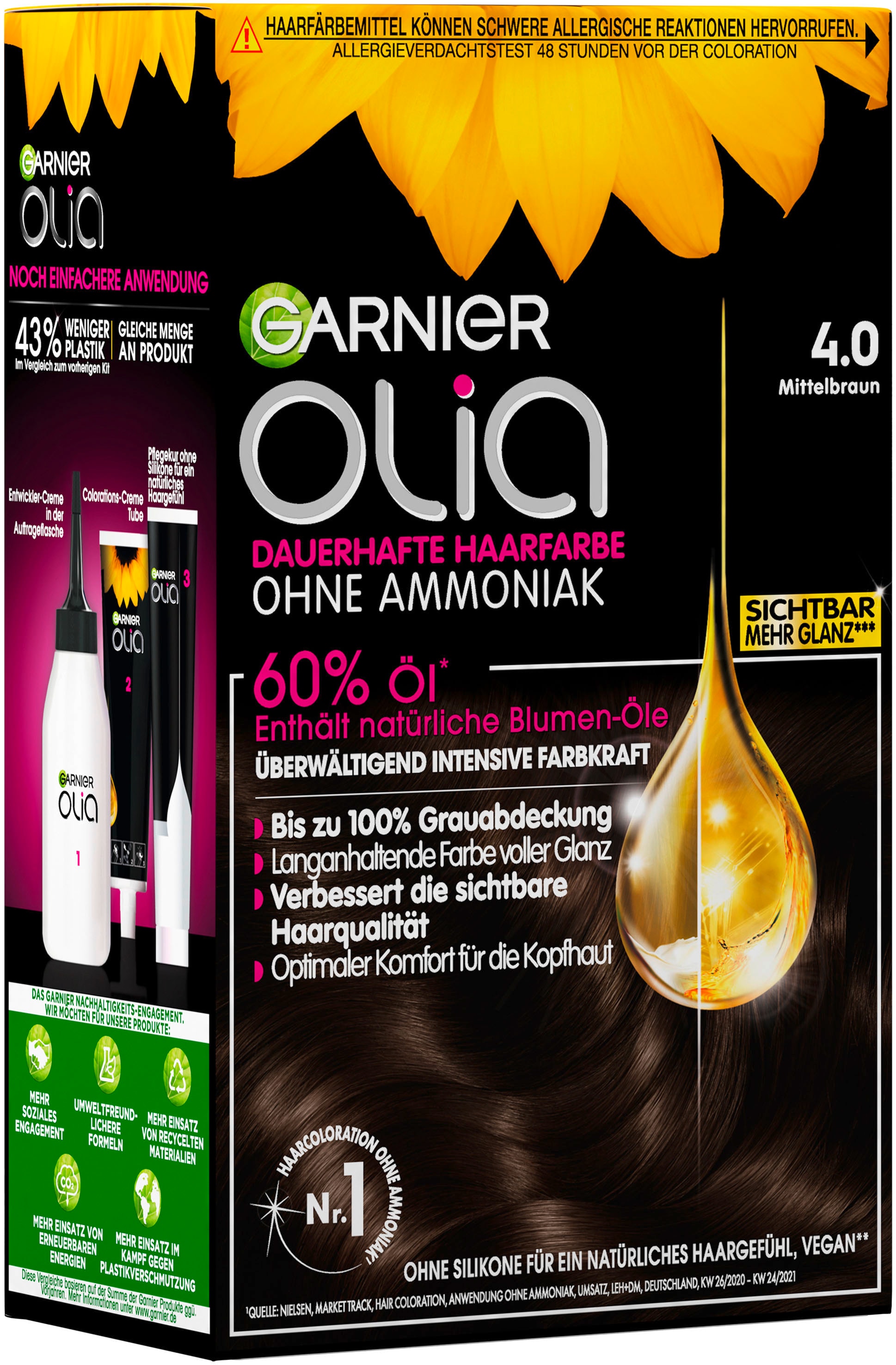 GARNIER Coloration »Garnier Olia dauerhafte Haarfarbe«, (Packung, 3 tlg.)