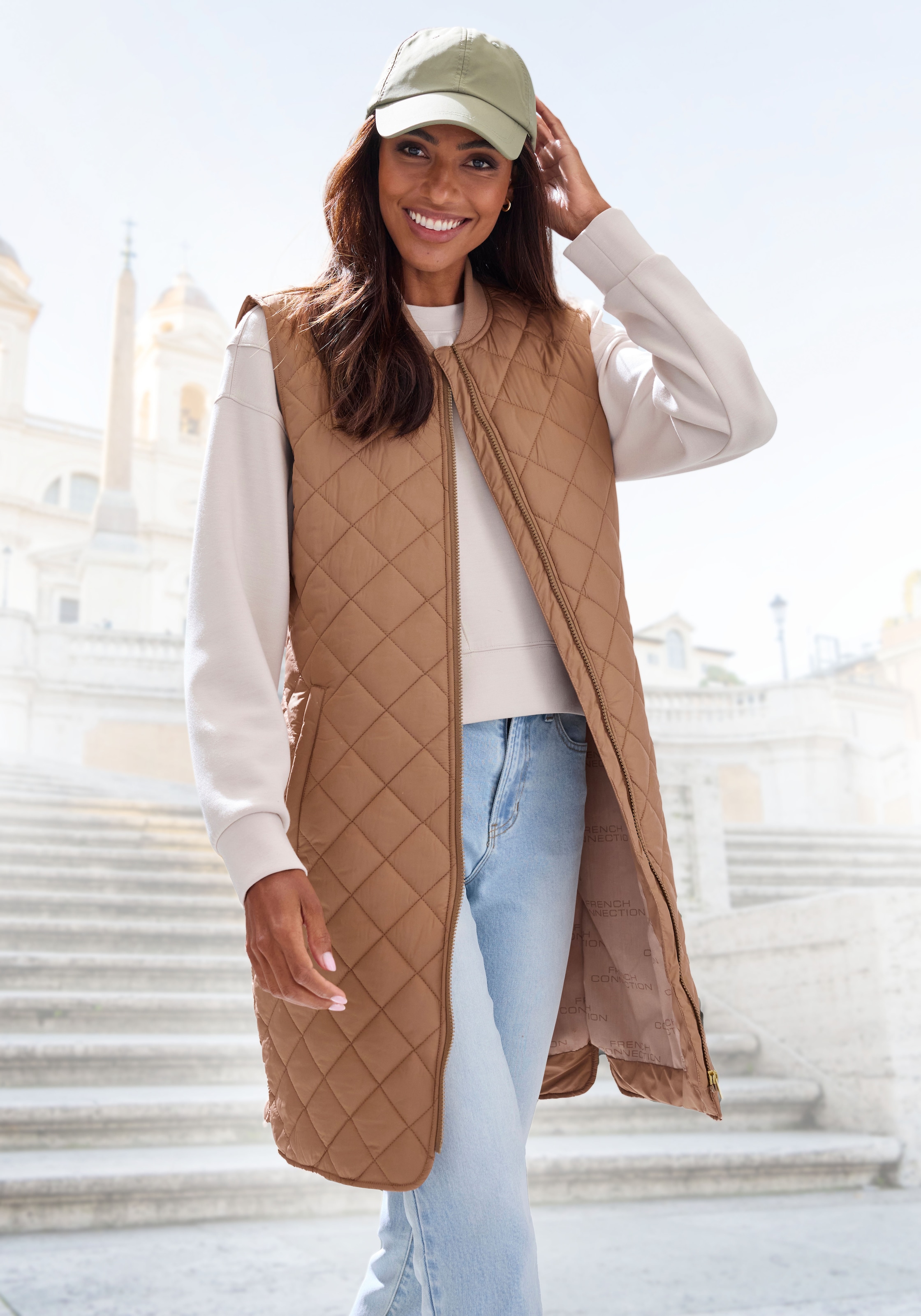 FRENCH CONNECTION Longweste mit weit geschnittene Schultern braun S (36/38)