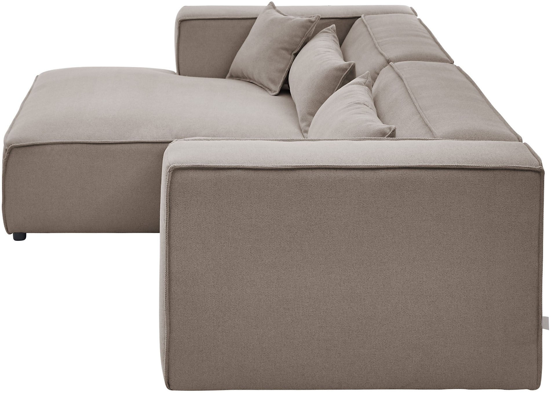 LeGer Home by Lena Gercke Ecksofa »PIARA mit Kedernaht in Cord oder Leinenoptik, moderne Couch in L-Form«, wahlweise Ottomane rechts/links, schwarze Füße, bequemer Sitzkomfort