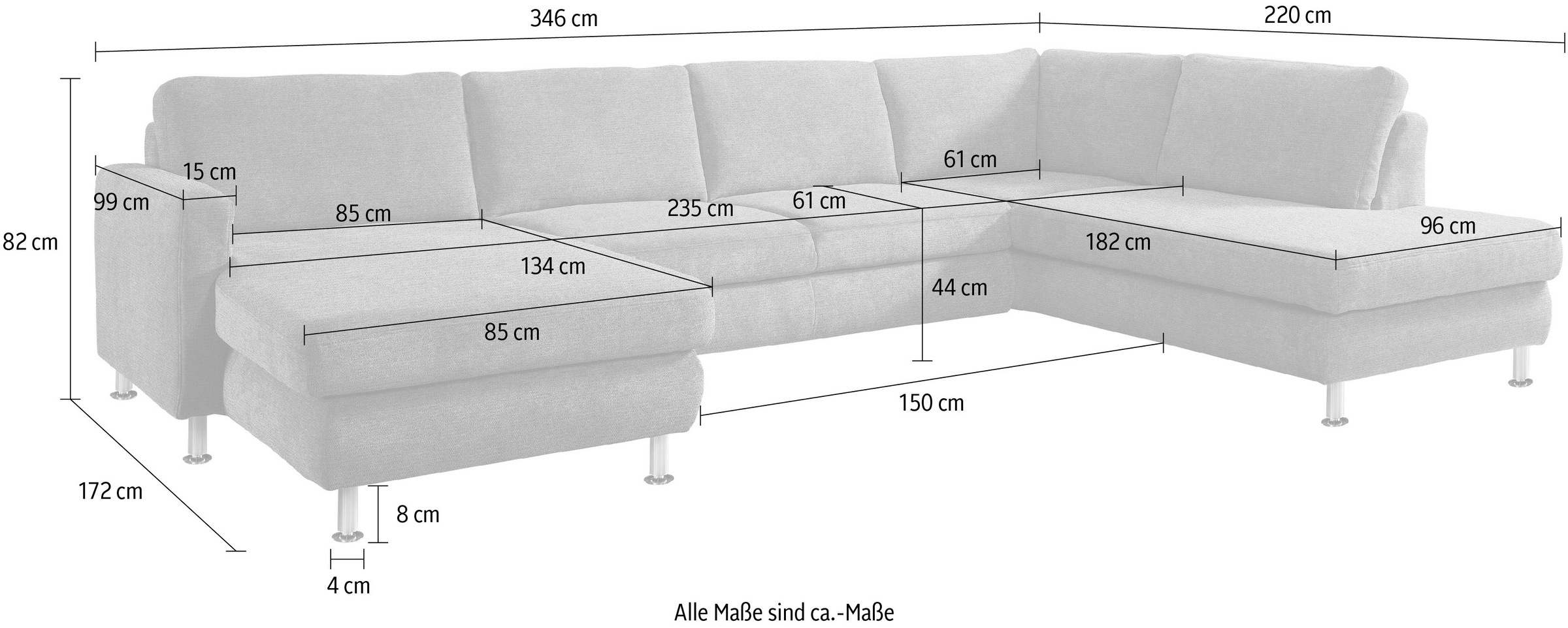 Die PlanBar Wohnlandschaft »MP-IN19027 U-Form«, wahlweise mit Bettfunktion, frei im Raum stellbar