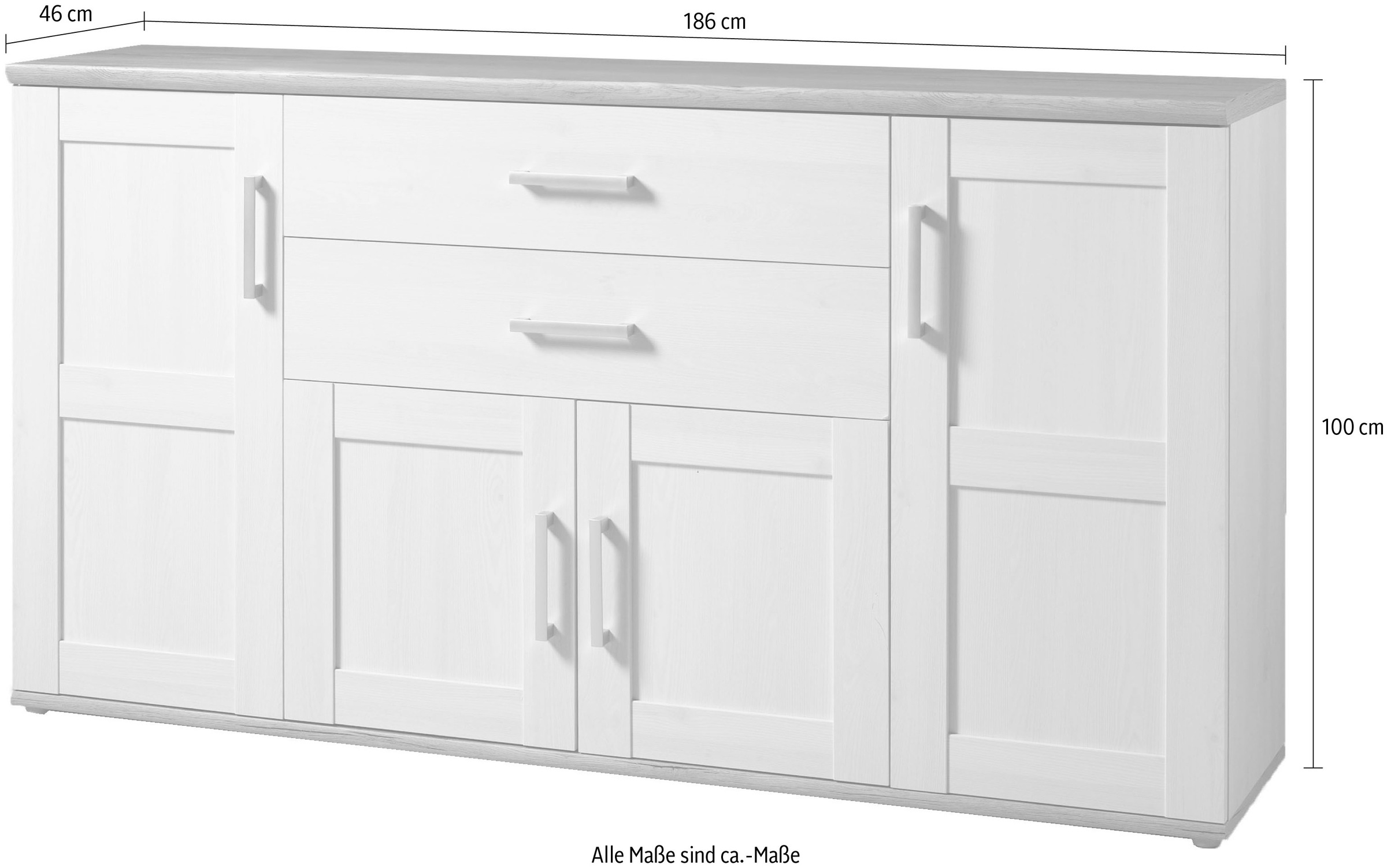 HBZ Sideboard »Romance im Landhaustil, Wohnzimmerschrank BxHxT 186x100x46 cm«, (1 St.), Landhaustil, Wohnzimmerschrank in Sibiu Lärche NB