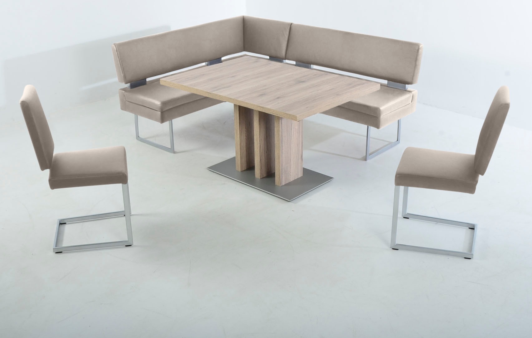 K+W KOMFORT & WOHNEN Essgruppe 4 Stk. tlg. langer Schenkel links oder rechts, 2 Freischwinger, 1 Funktionstisch lightgrey 85 +