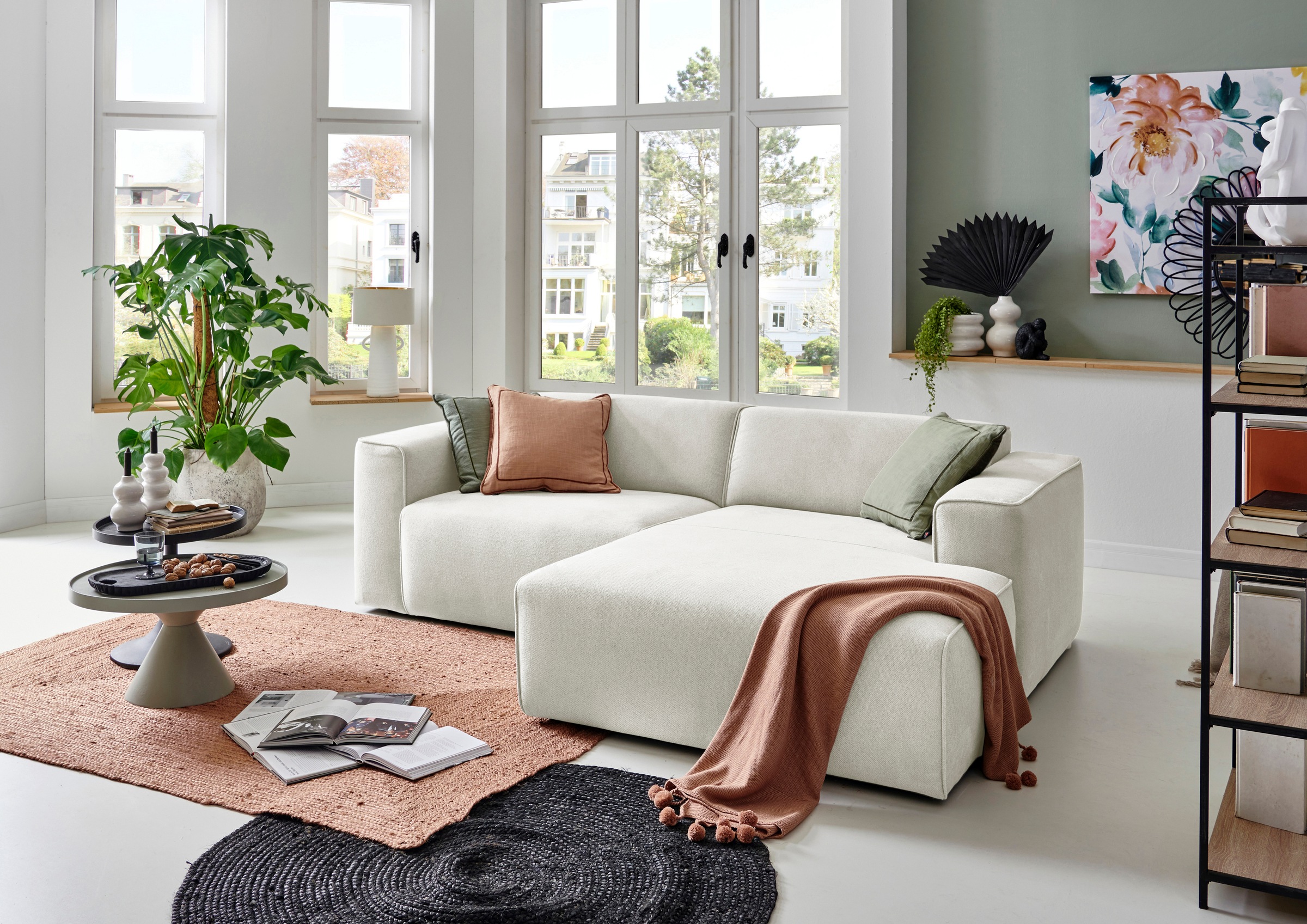 andas Ecksofa »Noord mit Kedernaht, Breite 234 cm«, Cord, Struktur, Webstoff, mit Wellenunterfederung, Massivholzrahmen