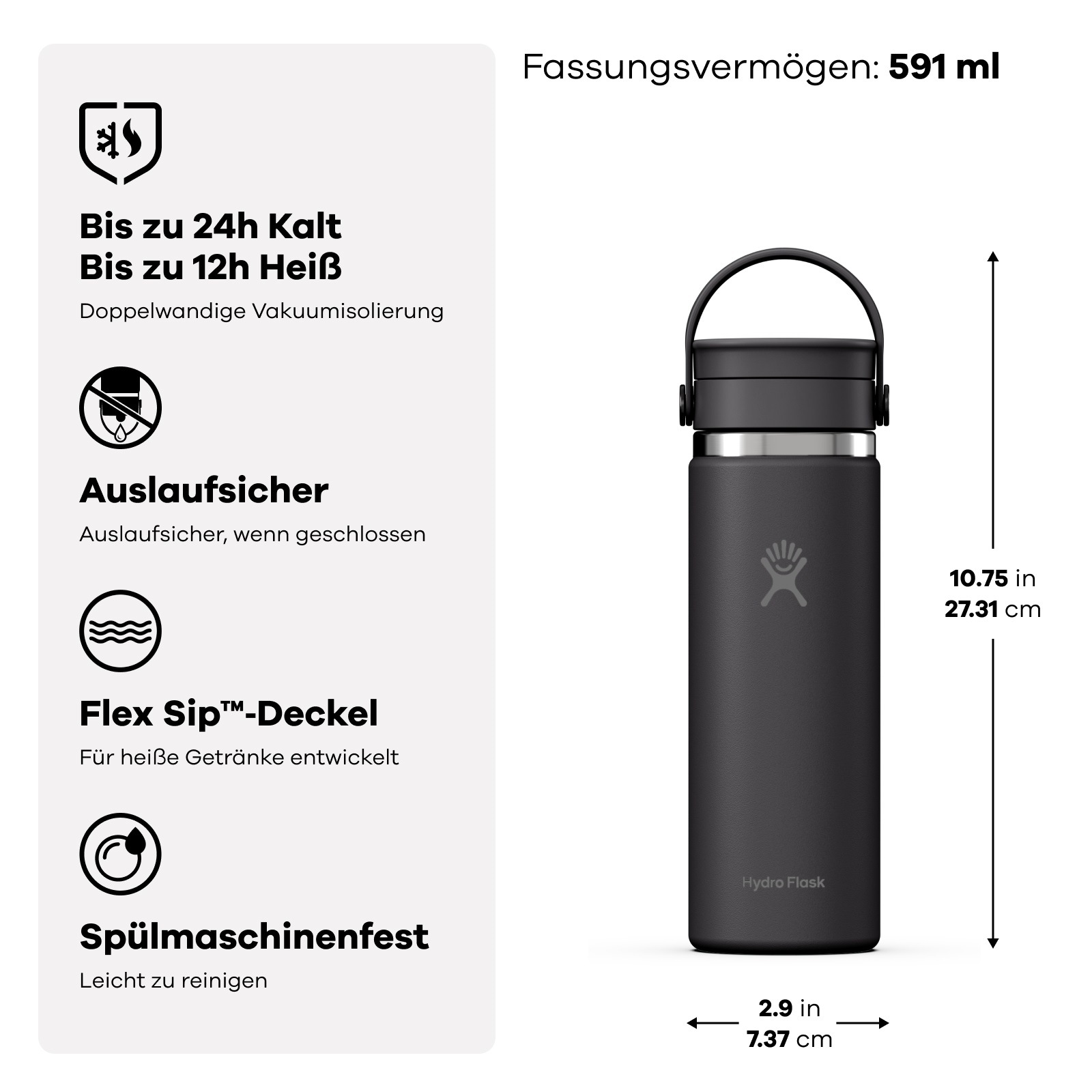Hydro Flask Trinkflasche »20 OZ Wide Flex Sip Lid, 591 ml« Geeignet für alle Wide Mouth Kappen und Deckel