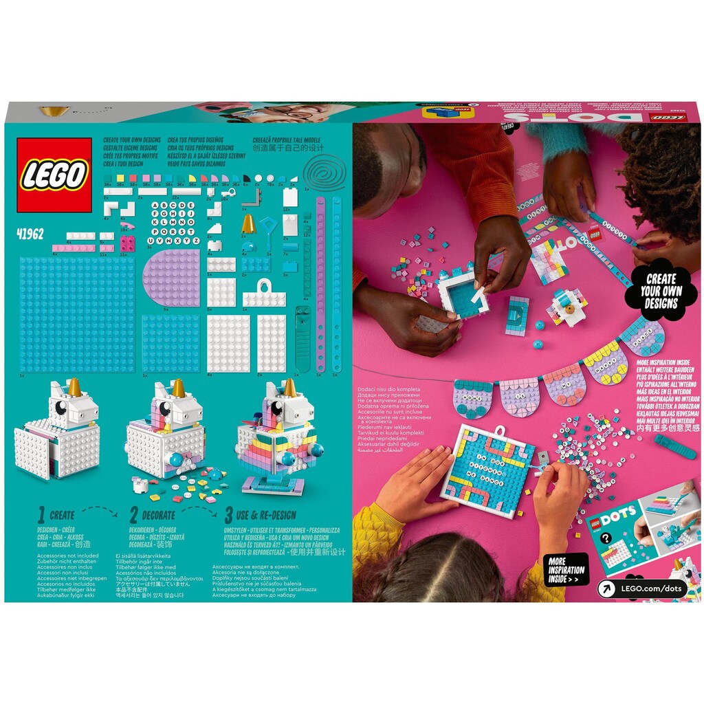 LEGO® Konstruktionsspielsteine »Einhorn Familienkreativset (41962), LEGO® DOTS«, (707 St.), Made in Europe