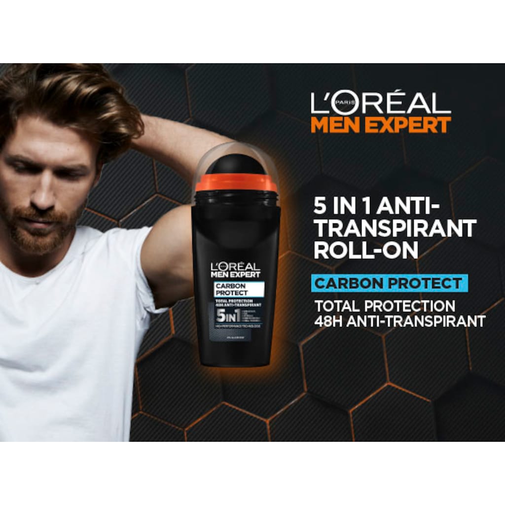 L'ORÉAL PARIS MEN EXPERT Deo-Roller »Deo Roll-on Carbon Protect«, (Packung, 6 tlg.)