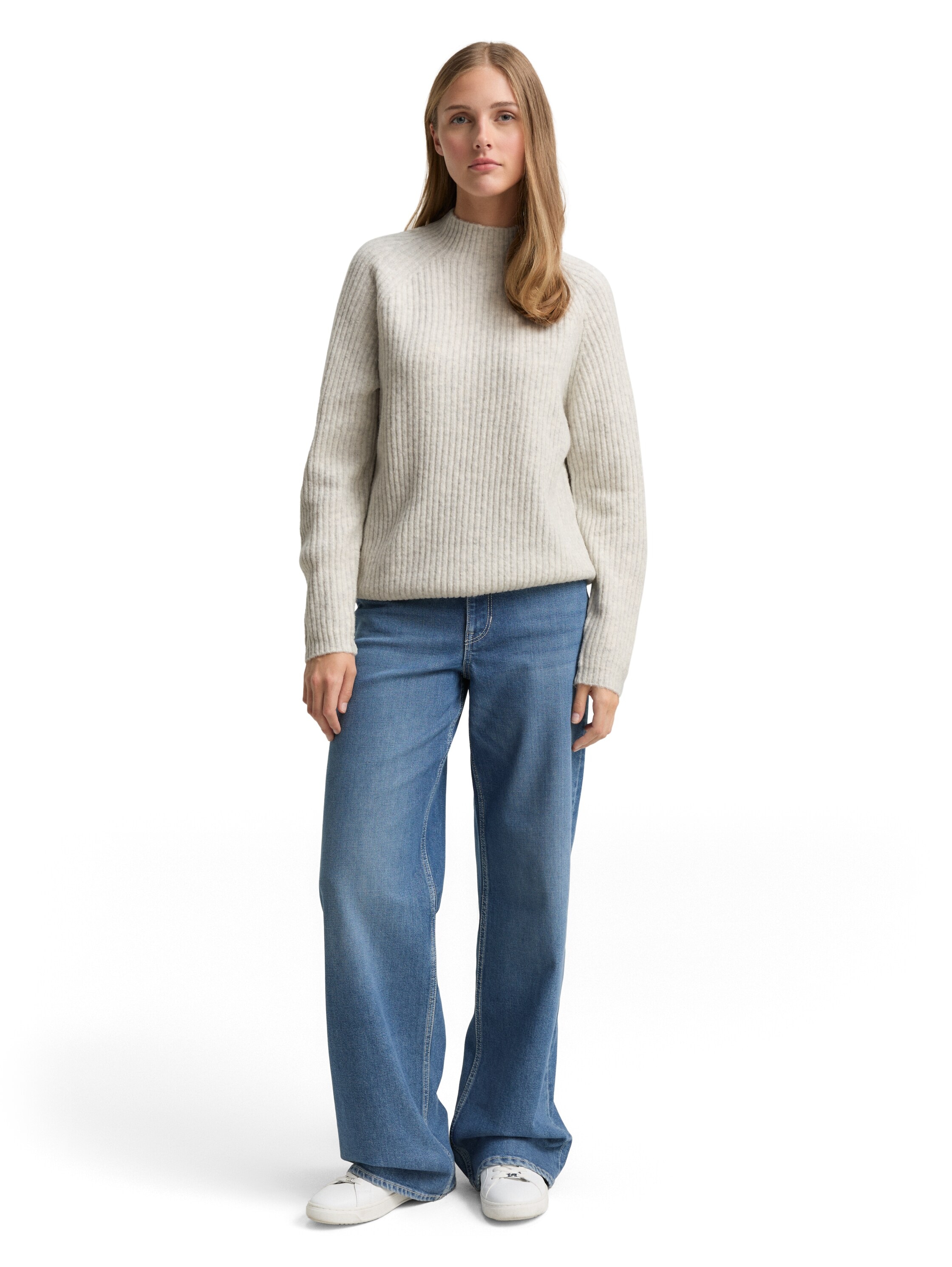 TOM TAILOR Denim V-Ausschnitt-Pullover mit Stehkragen
