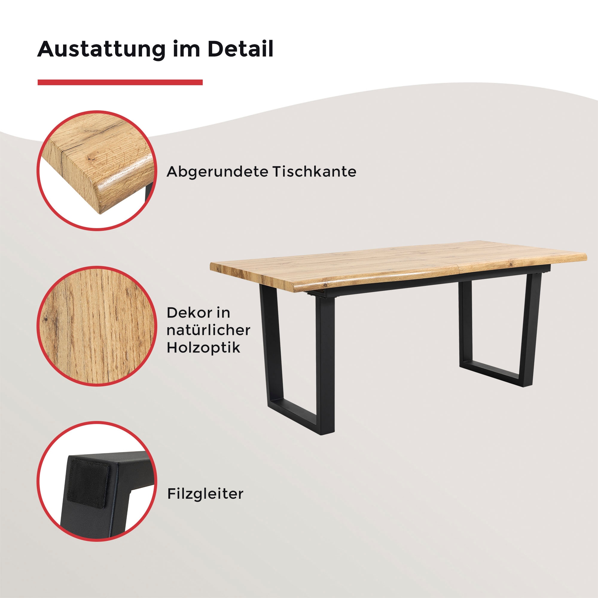 Duo Collection Esstisch »Ausziehtisch« 1 Stk. tlg. 1,80m - 2,20m, Baumkantenoptik, massives Kufengestell