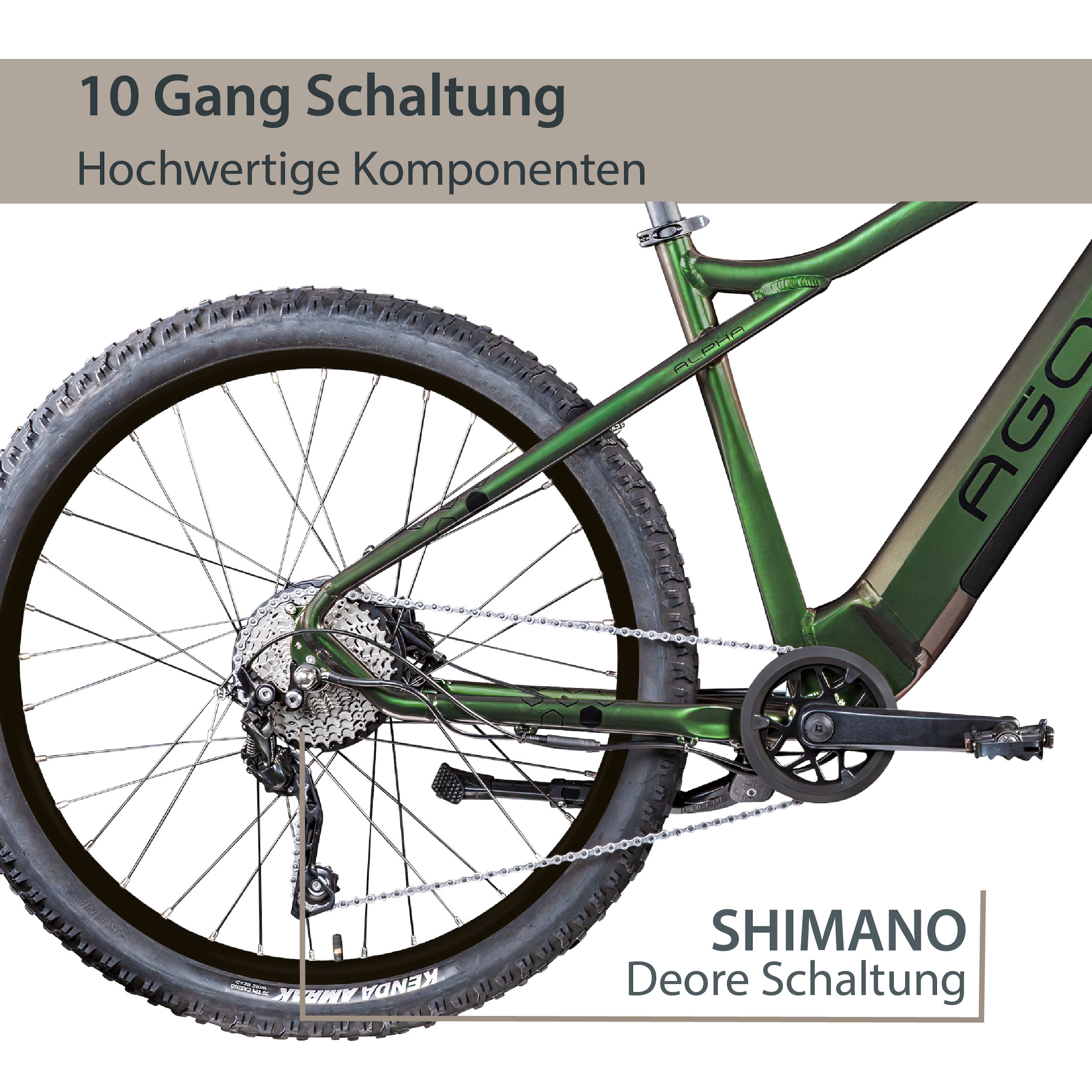 AGON E-Bike »Alpha«, 10 Gang, Deore SGS T6000, Heckmotor 250 W, Pedelec, Elektrofahrrad für Damen u. Herren, MTB