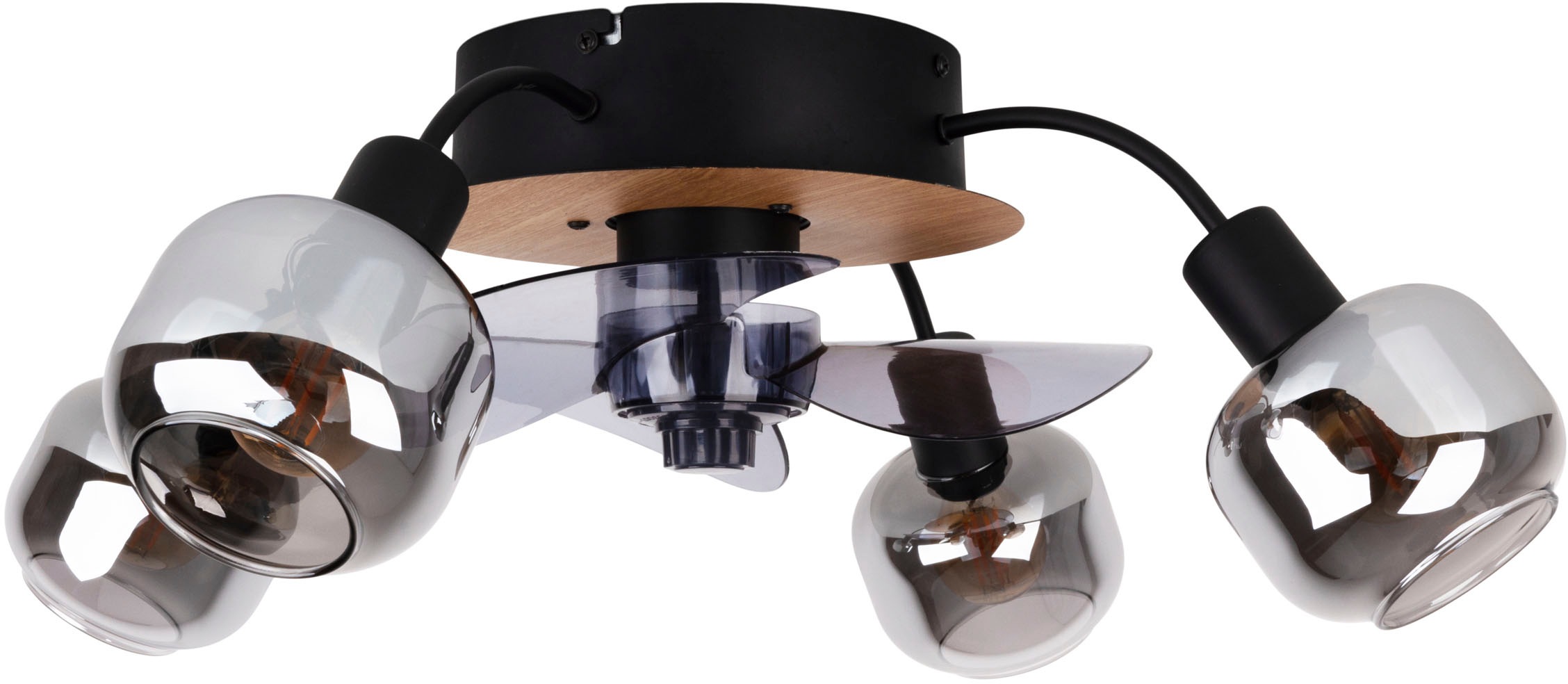 näve Deckenleuchte »Fumoso Deckenventilator«, 4 flammig, Leuchtmittel E14 | ohne Leuchtmittel, Deckenlampe, Ventilator, Fernbedienung, 4flg., E14 exkl., Glasschirme