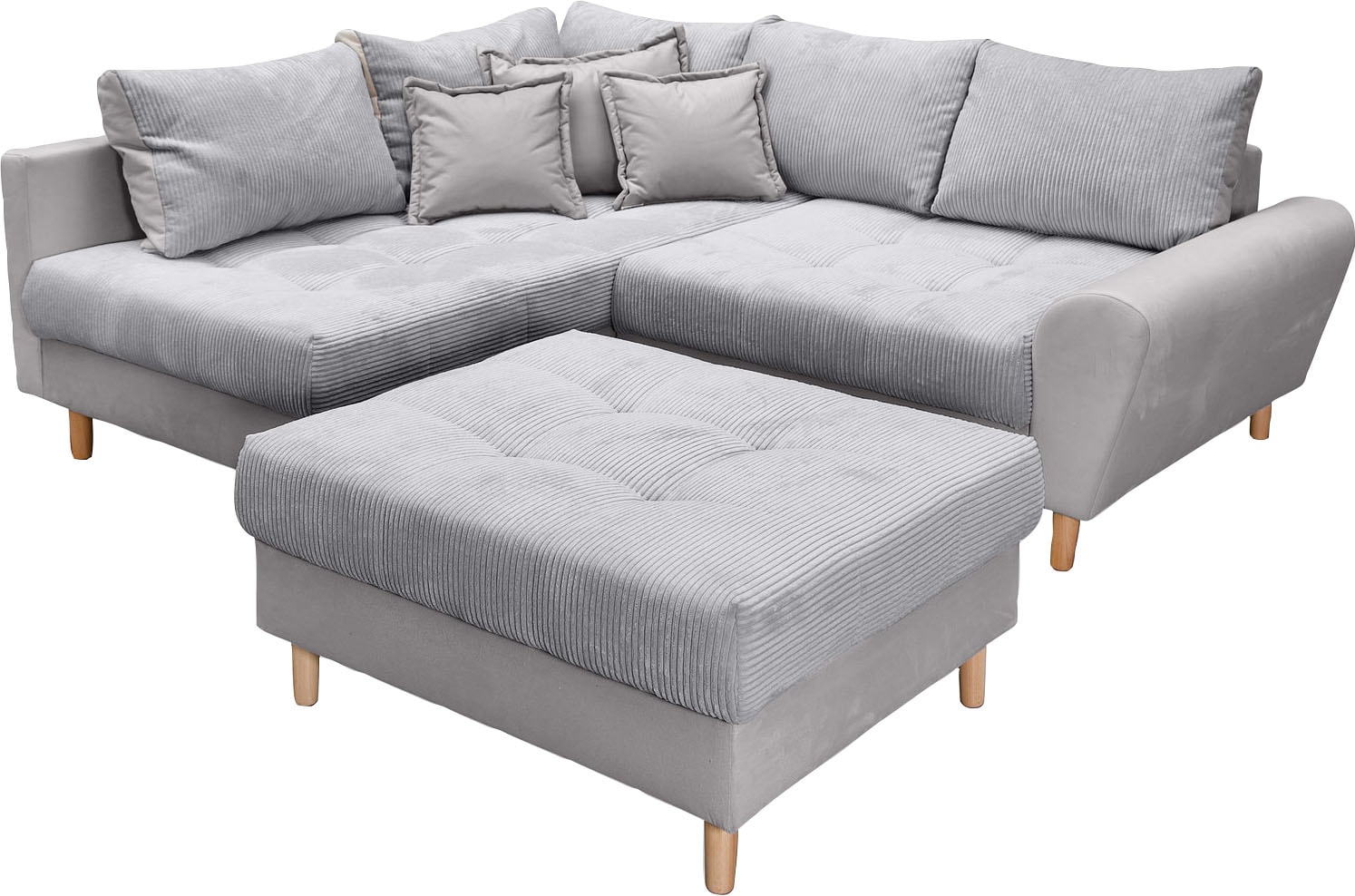 Home affaire Ecksofa »Rice L-Form inkl. Hocker«, (Set, mit Hocker), mit Bonnellfederkern, Hocker & Kissen, Ottomane beidseitig montierbar