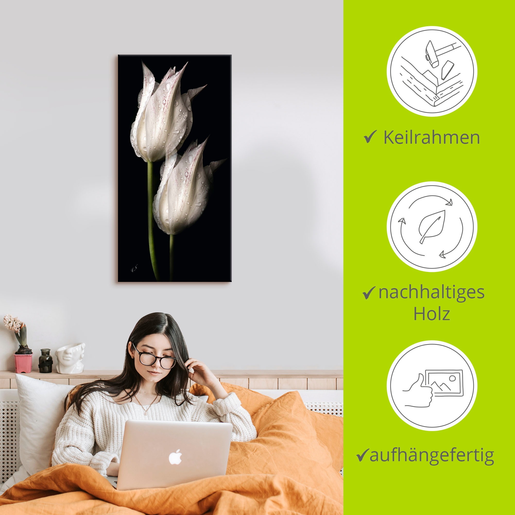 Artland Wandbild »Weiße Tulpen in der Nacht«, Blumenbilder, (1 St.), als Alubild, Outdoorbild, Leinwandbild, Poster, Wandaufkleber