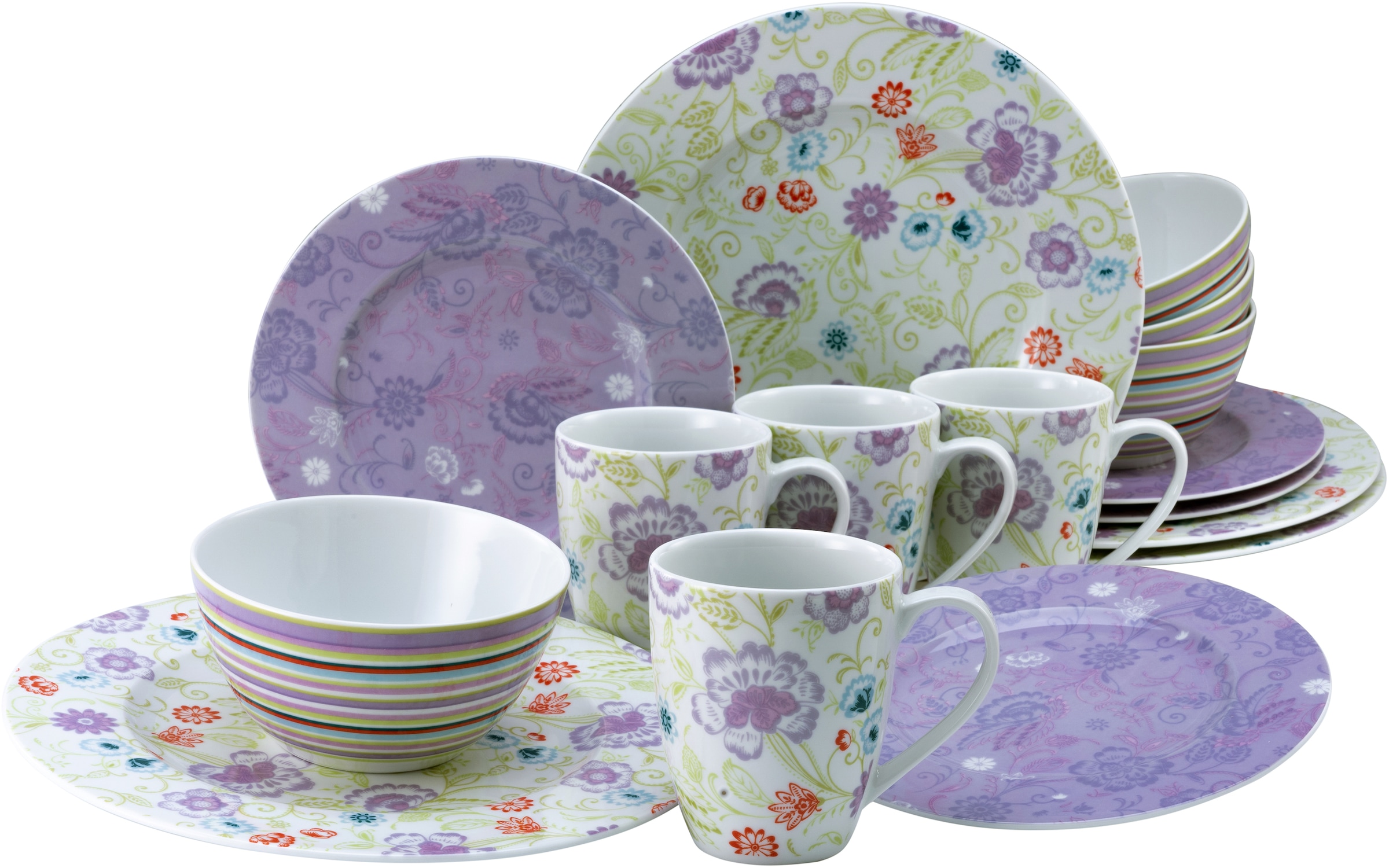 CreaTable Kombiservice ORIENTAL flieder multicolor Porzellan 16 tlg. günstig online kaufen