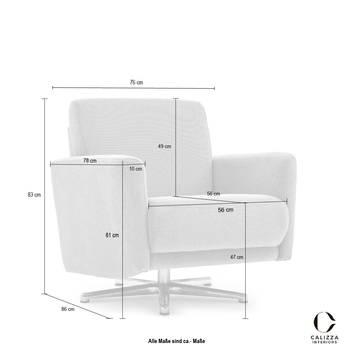 CALIZZA INTERIORS Drehsessel »Lari«, wahlweise mit einsteckbarer Kopfstütze