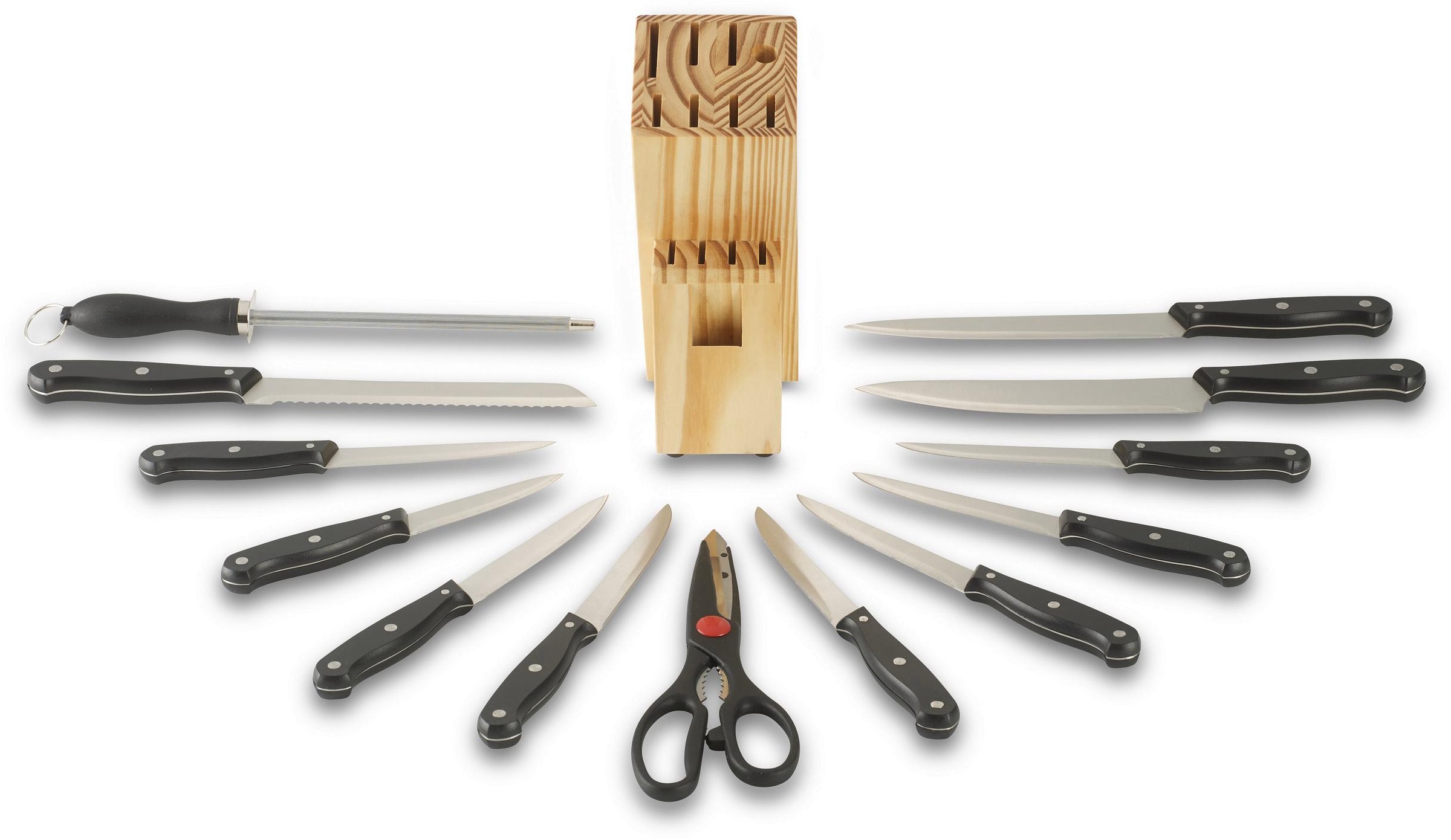 ECHTWERK Messerblock, 14 tlg., Basic Küchenmesser Set aus hochwertigem Klingenstahl, Griff schwarz