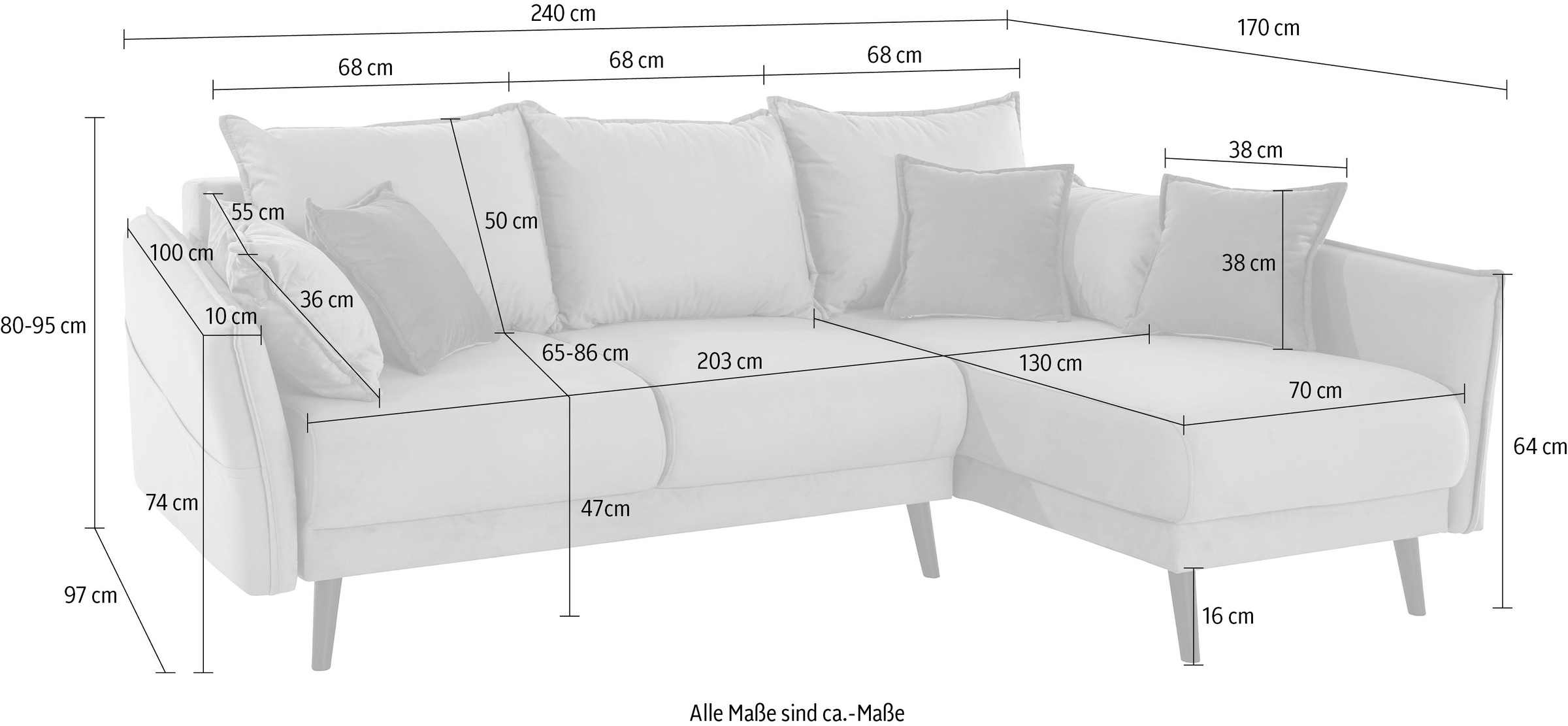 INOSIGN Ecksofa »Asra L-Form«, incl. Bettfunktion und Bettkasten, Seitentasche im Armteil, Federkern