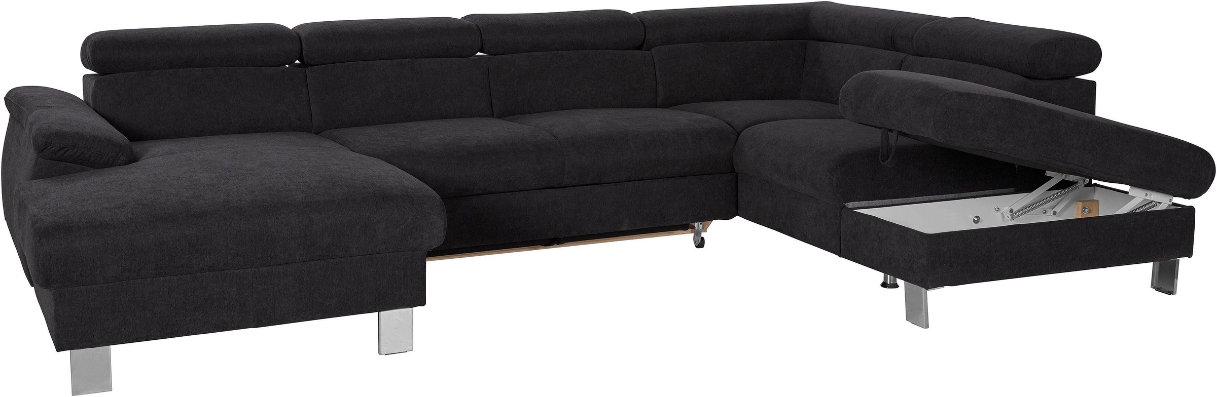 COTTA Polstergarnitur »Komaris U-Form«, (Set), Set bestehend aus: Wohnlandschaft mit Kopfteilverstellung & Hocker
