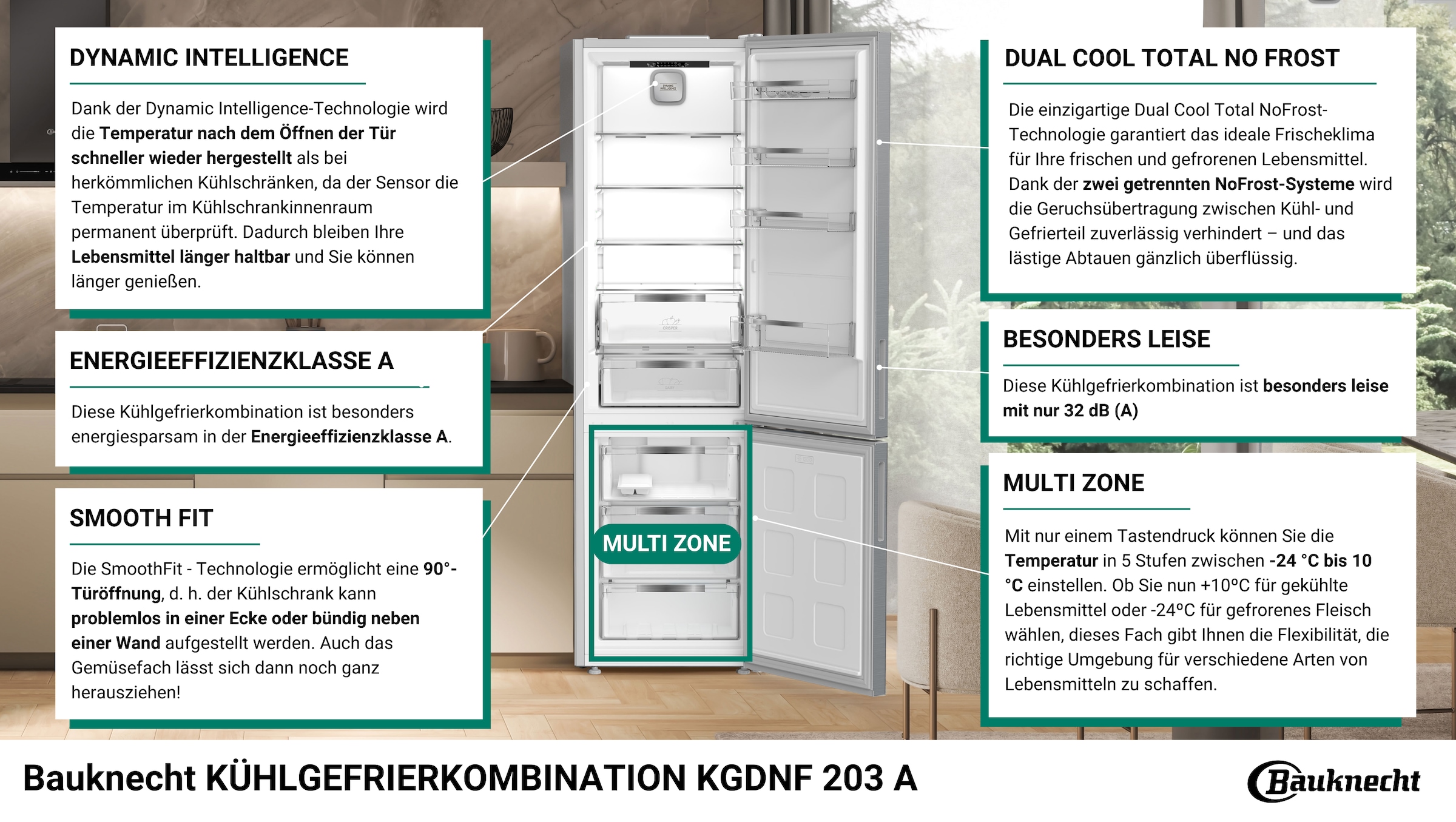 BAUKNECHT Kühl-/Gefrierkombination »KGDNF 203 A«