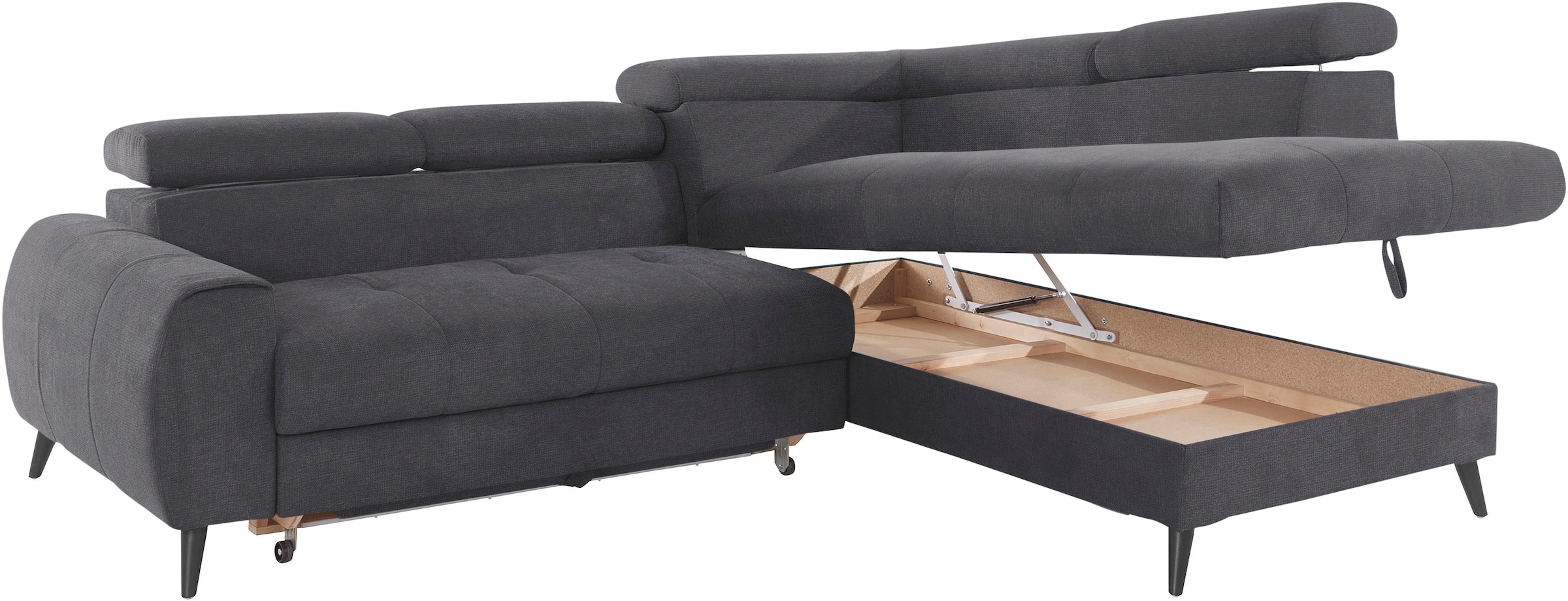 COTTA Ecksofa »Mia L-Form mit 3 Zierkissen«, wahlweise mit Bettfunktion, Bettkasten, Beleuchtung & Wireless-Charger