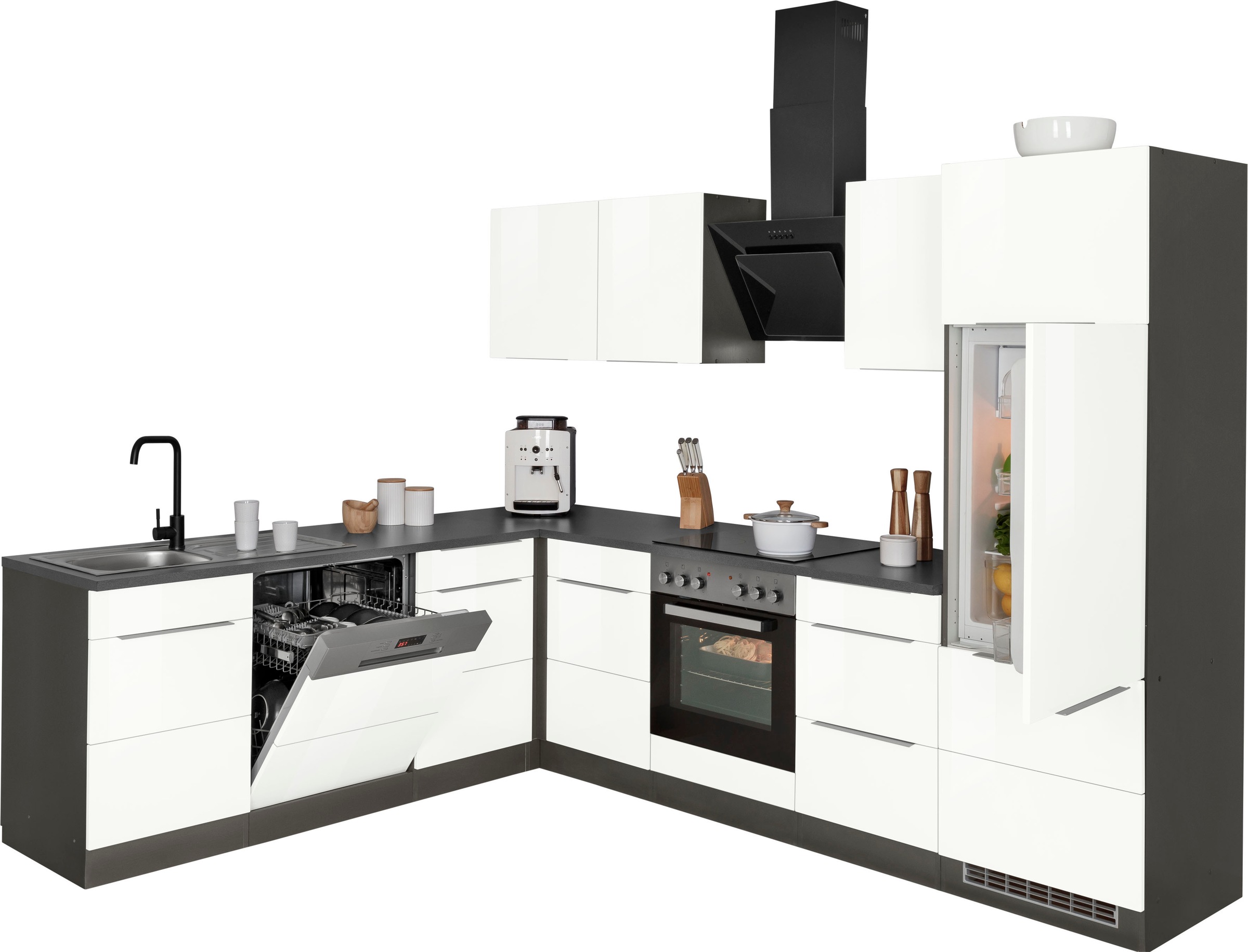 KOCHSTATION Winkelküche »KS-Brindisi«, Stellbreite 220/280 cm, wahlweise mit E-Geräten, mit MDF-Fronten