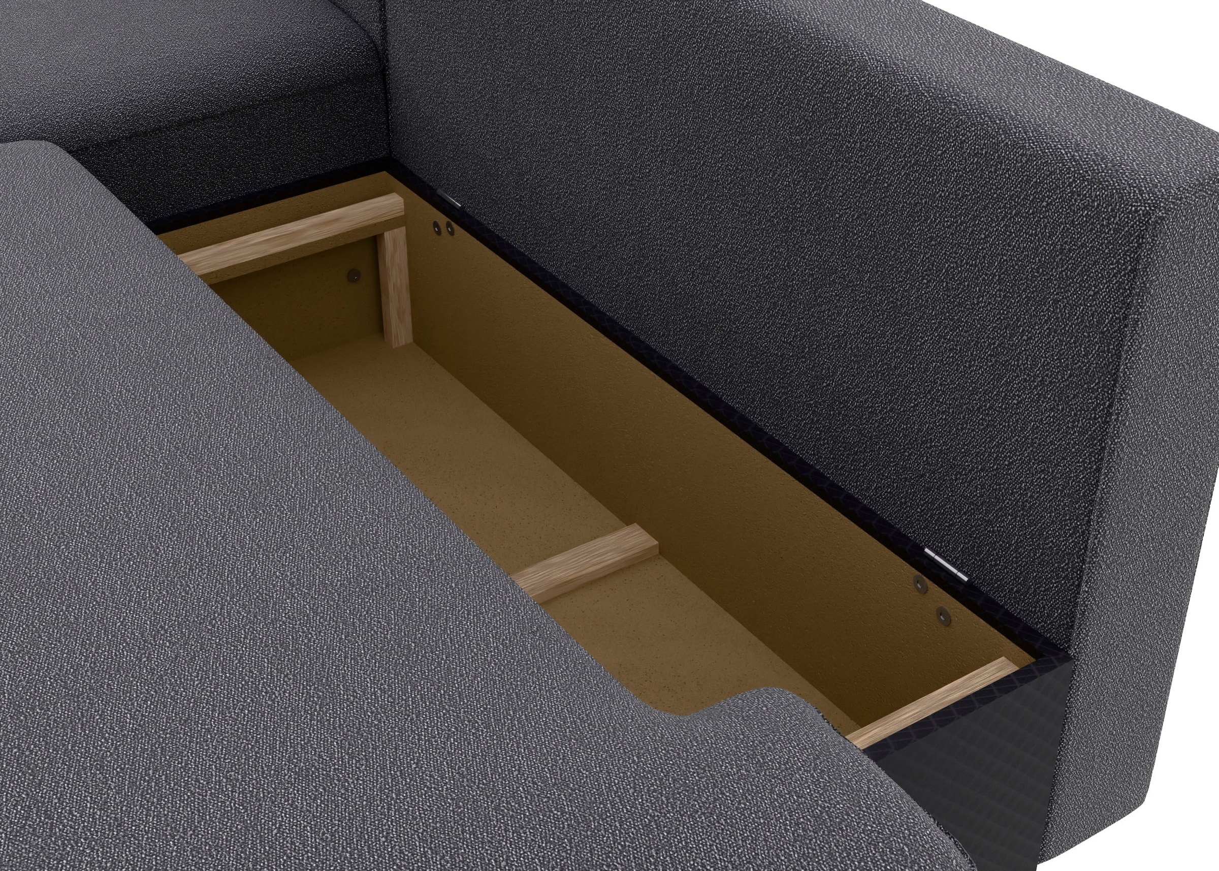 TRENDMANUFAKTUR Ecksofa »Fordon II, Schlafsofa mit Bettkasten, Couch in L-Form, Breite 250 cm«, in Struktur fein LEO, haustierfreundlich, anthrazit, Armlehne links
