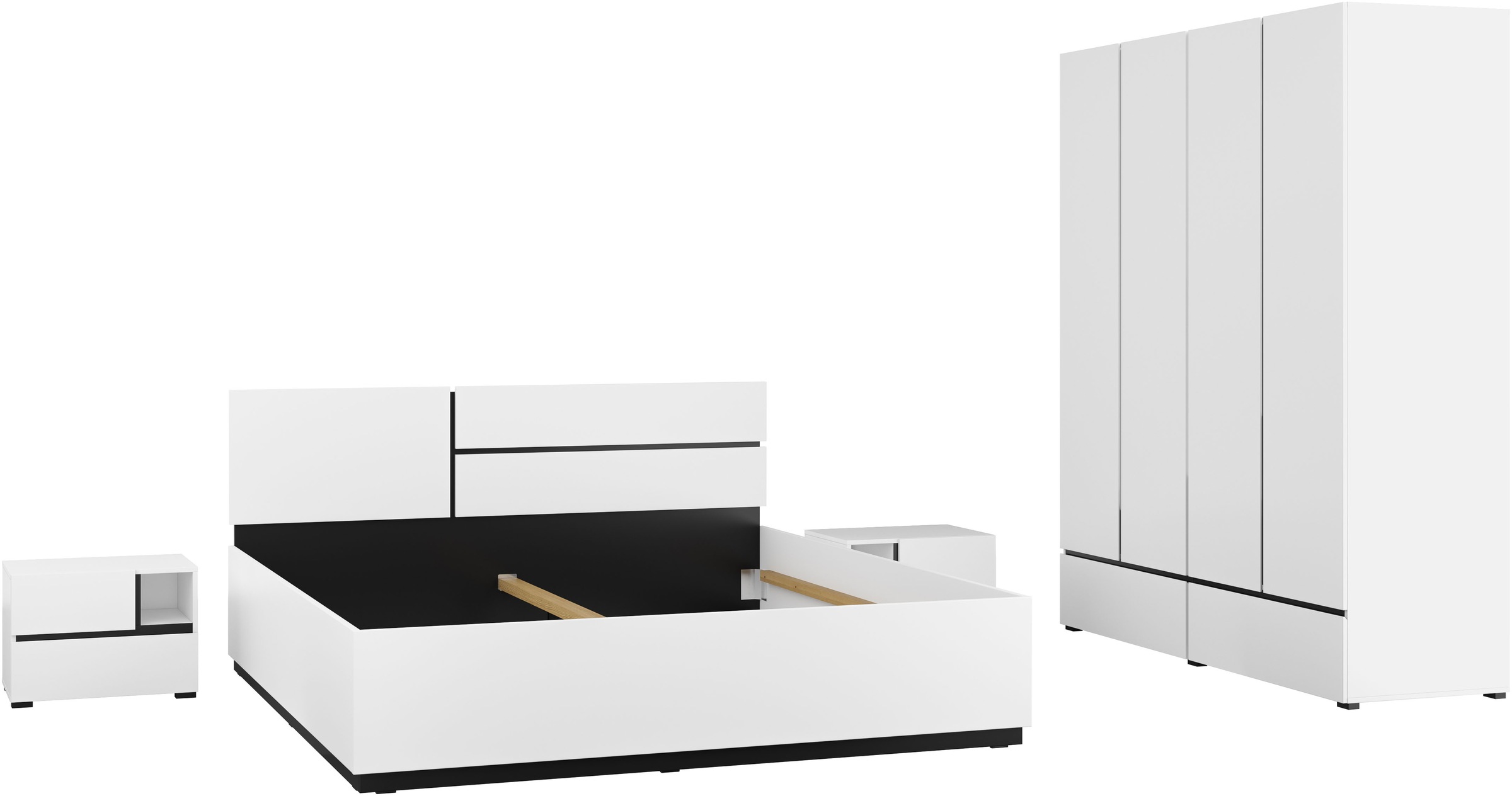 Schlafzimmer-Set OTTO HOME Cross, moderne, grifflose Optik, FSC-zertifiziert, weiß, 4trg. Schrank + ohne Matratze, B/H: 180cm x 200cm, 4trg. Schrank, Schlafzimmermöbel-Sets, Schlafzimmer-Set, Komplettschlafzimmer-Set