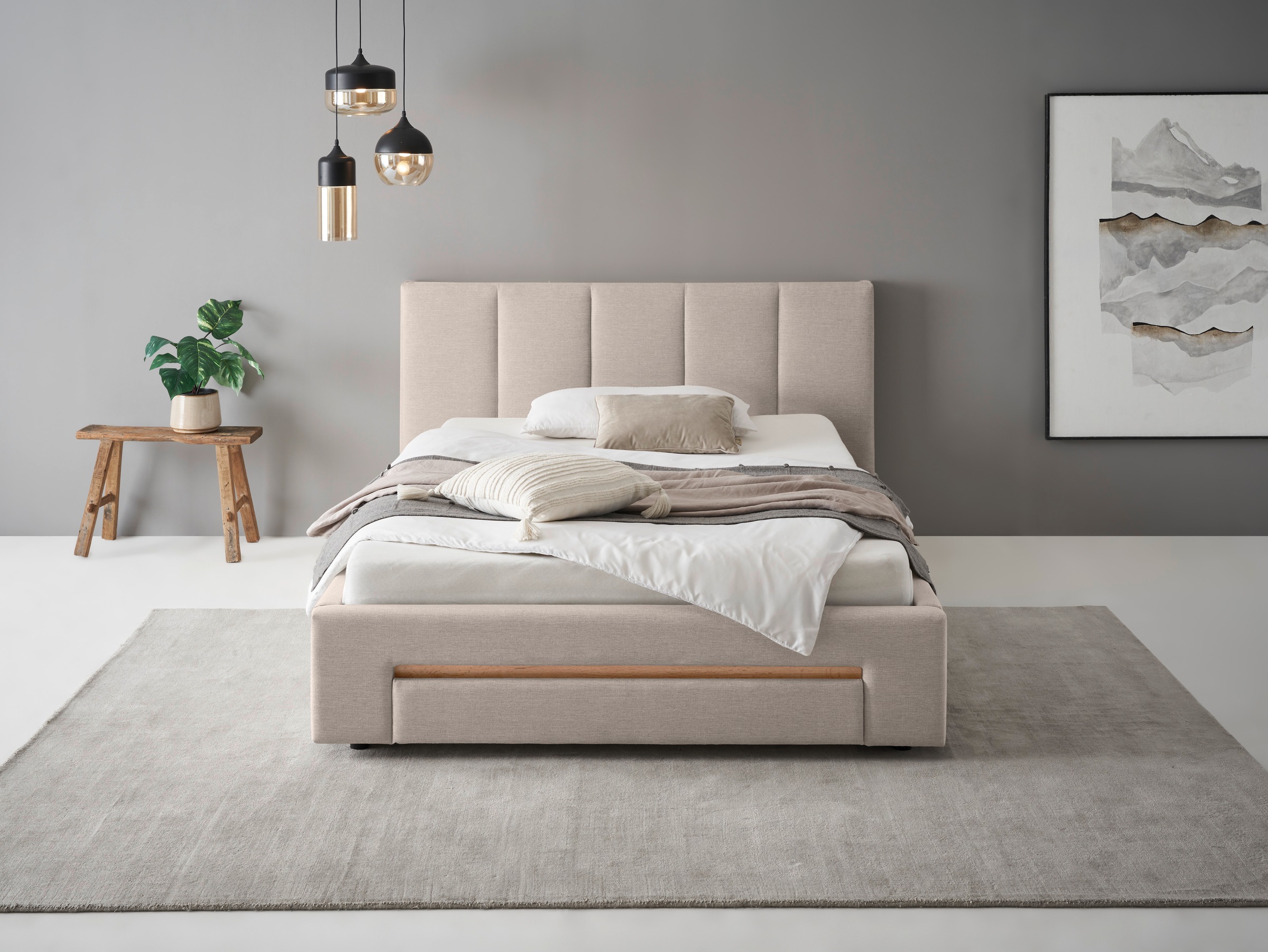 INOSIGN Polsterbett »CiTY/GiRON, Bettgestell mit Bettkasten, gepolstertes Stauraumbett«, mit Hundebett oder Stauraumschublade, Bezug Cord-oder Leinenoptik