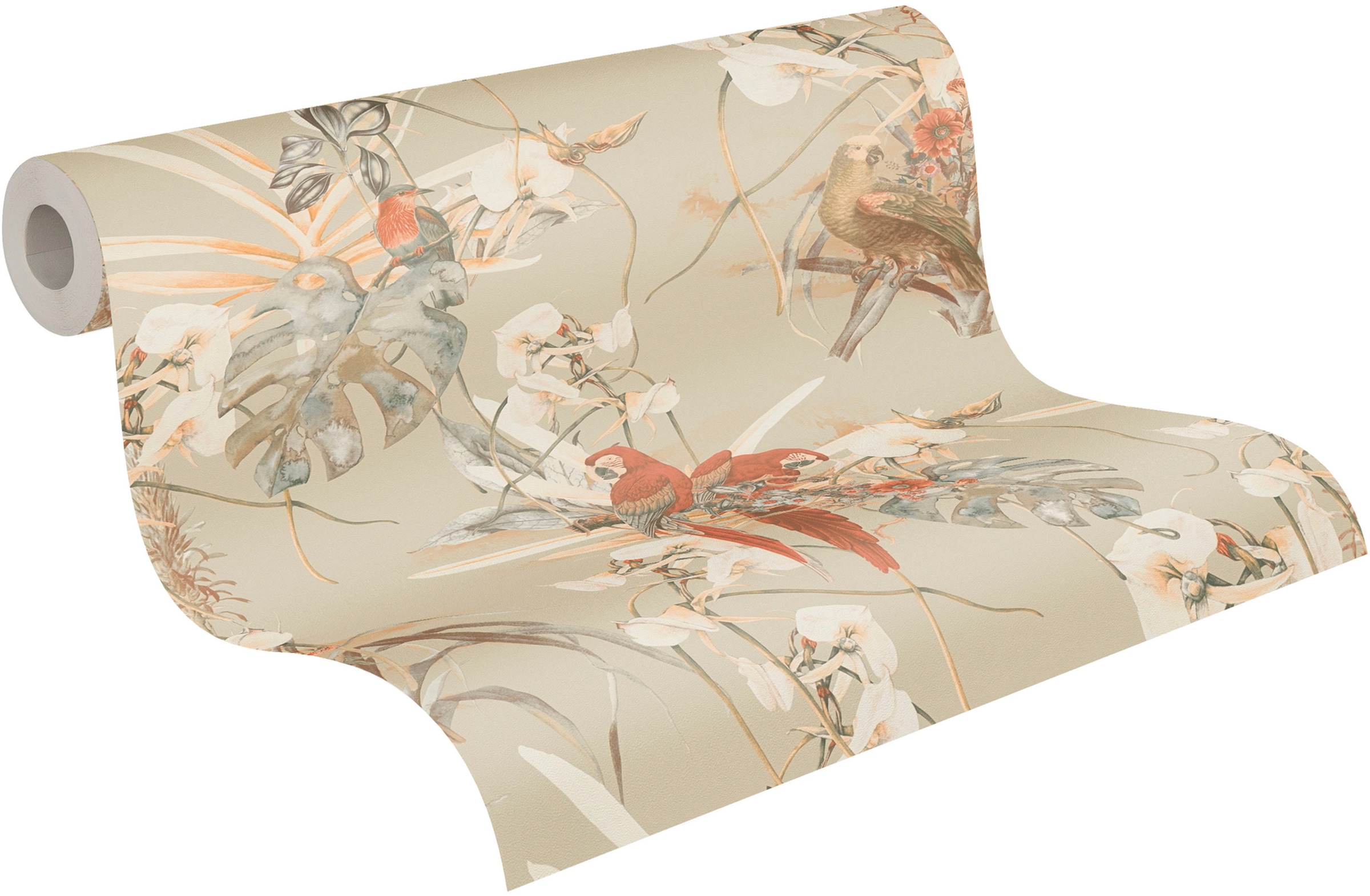A.S. Création Vliestapete »PintWalls Papagei Floral«, matt-gemustert-neutral, Blätter Tapeten Wohnzimmer Schlafzimmer Küche modern Design Wandtapete