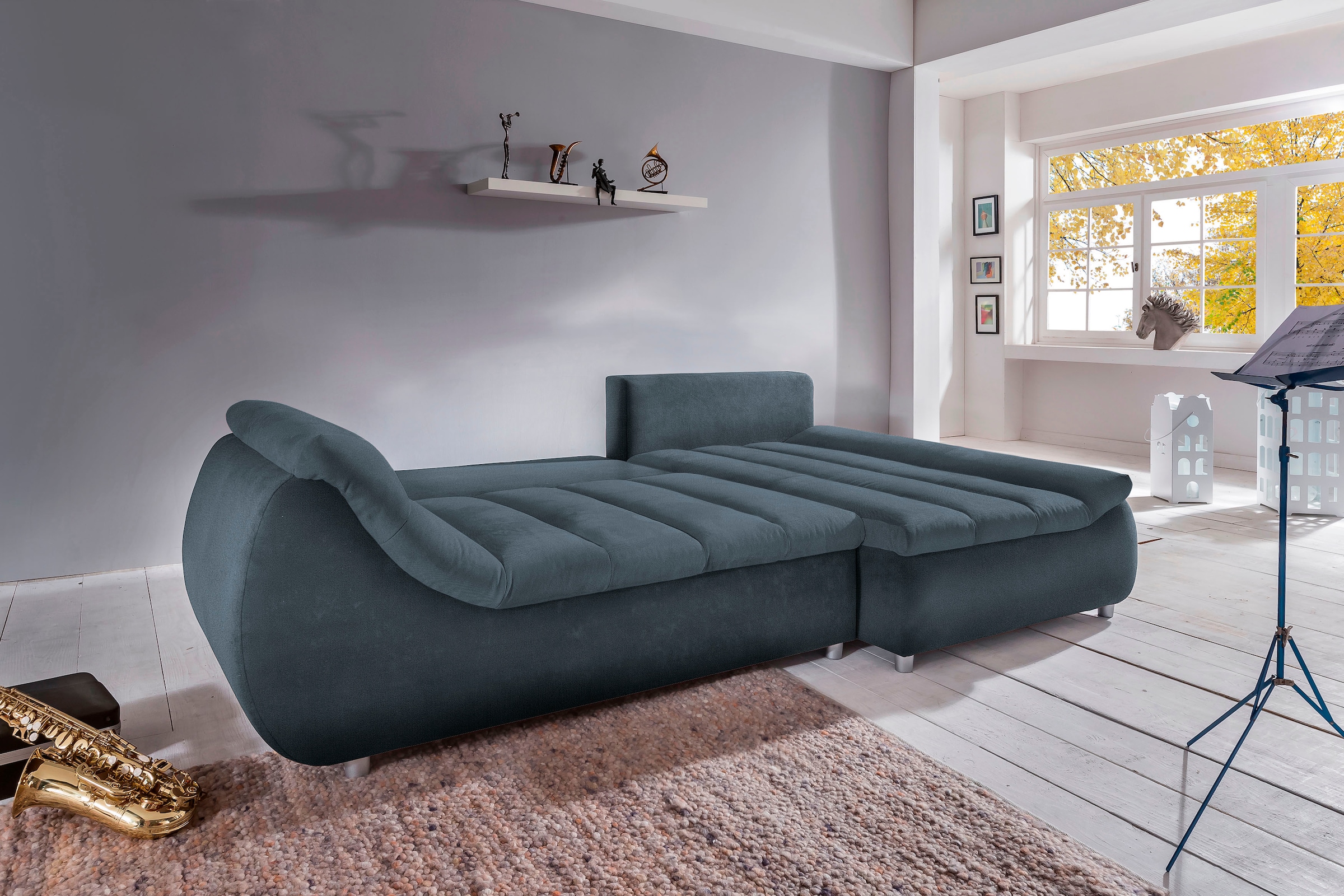 INOSIGN Ecksofa »Imola elegant und bequem, aktuelle Steppung im Sitz, L-Form«, wahlweise mit Bettfunktion