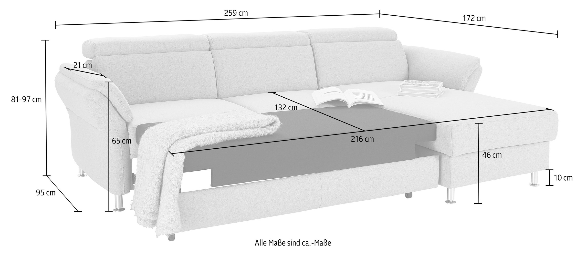 sit&more Ecksofa »Avignon L-Form«, Kopfteilverstellung, wahlweise mit Bettfunktion und Bettkasten