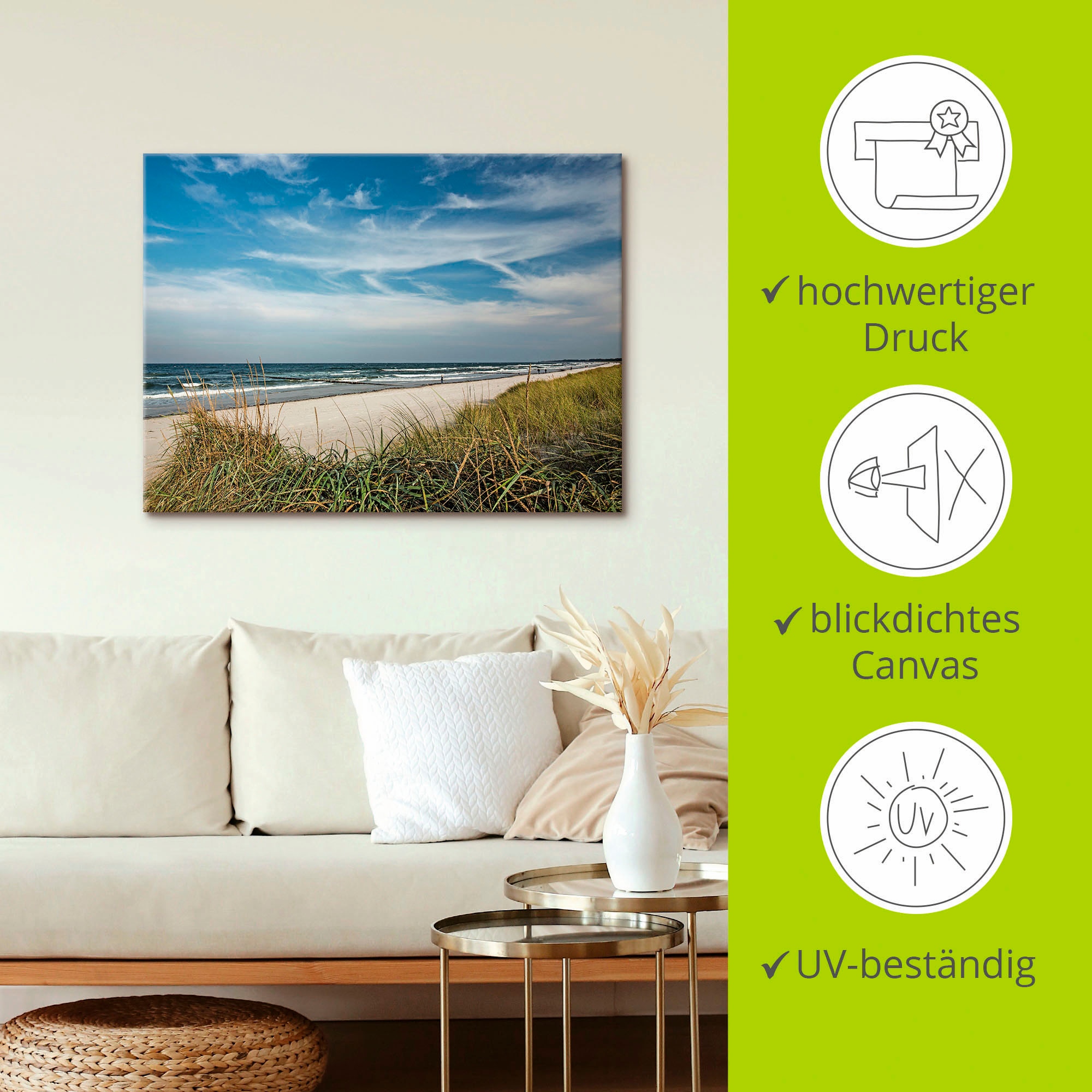 Artland Wandbild »Urlaubfeeling«, Strand, (1 St.), als Leinwandbild, Poster in verschied. Größen