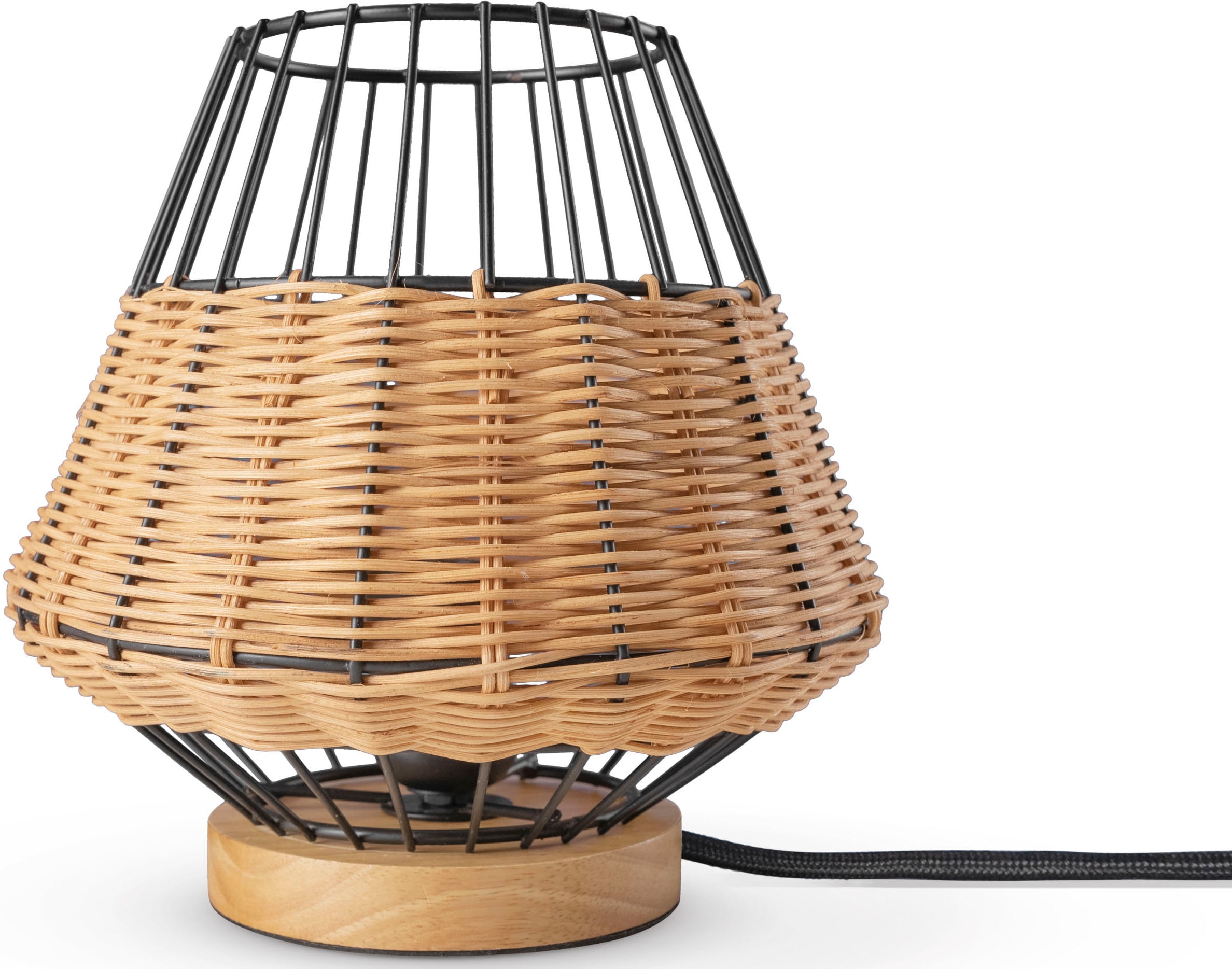 Paco Home Tischleuchte »PUNTO«, Käfig Lampe online Rattan Holz kaufen Style LED Nacht Boho E27 Rustikal