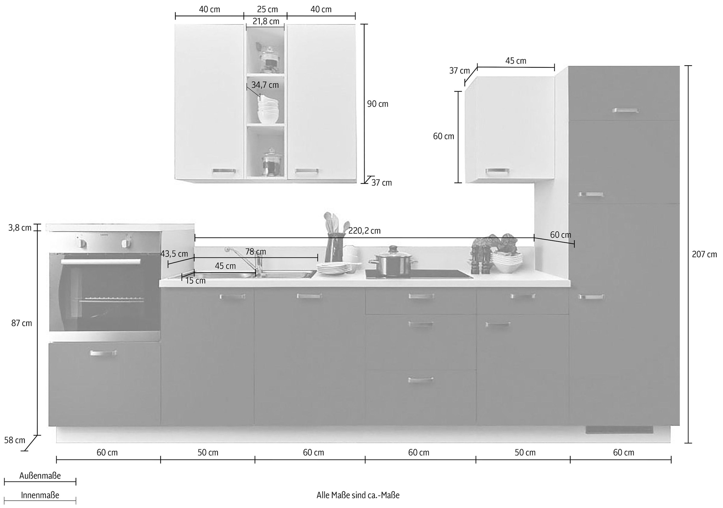 KOCHSTATION Küchenzeile »"KS-Bari"«, mit Soft-Close-Funktion und Vollauszügen, vormontiert, Breite 340 cm, mit E-Geräten