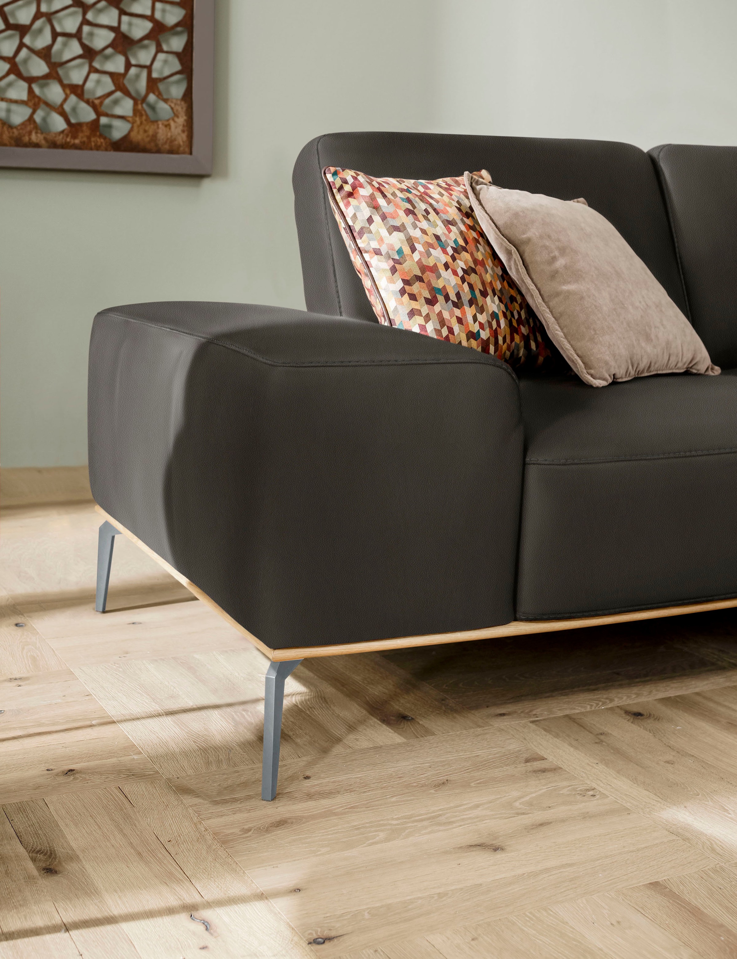 W.SCHILLIG Ecksofa »run, Designsofa mit tollem Sitzkomfort, bequem, L-Form«, mit elegantem Holzsockel, Füße in Silber matt, Breite 279 cm