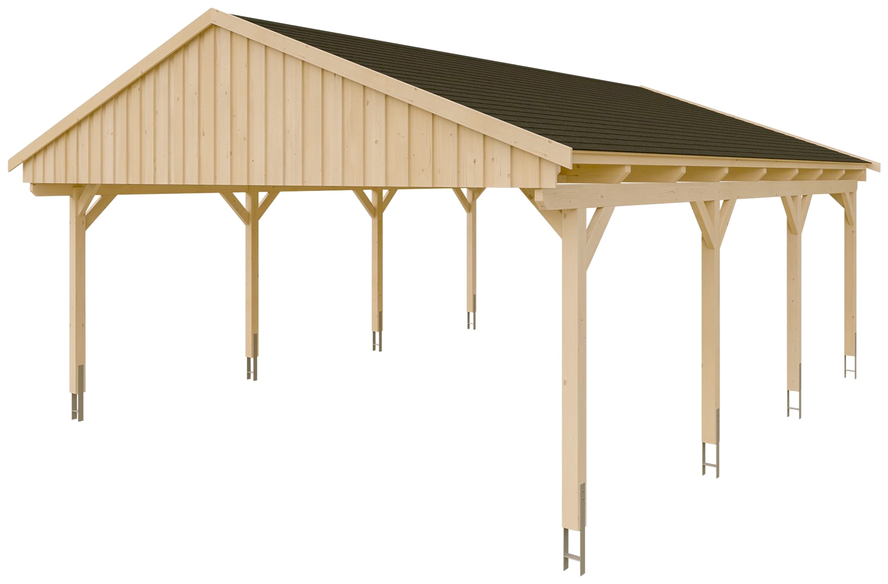 Skanholz Doppelcarport »Fichtelberg«, Leimholz-Nordisches Fichtenholz, natur, mit schwarzen Schindeln