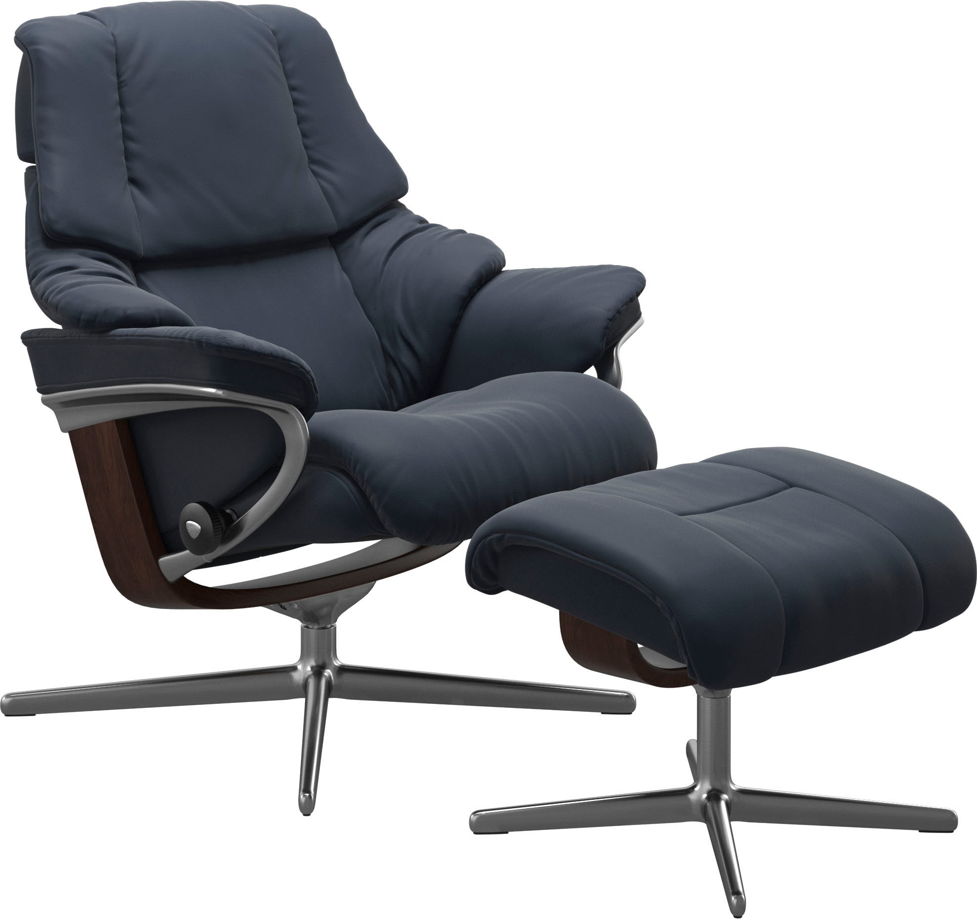 Stressless® Relaxsessel »Reno«, (Set, Relaxsessel mit Hocker), mit Hocker, mit Cross Base, Größe S, M & L, Holzakzent Braun