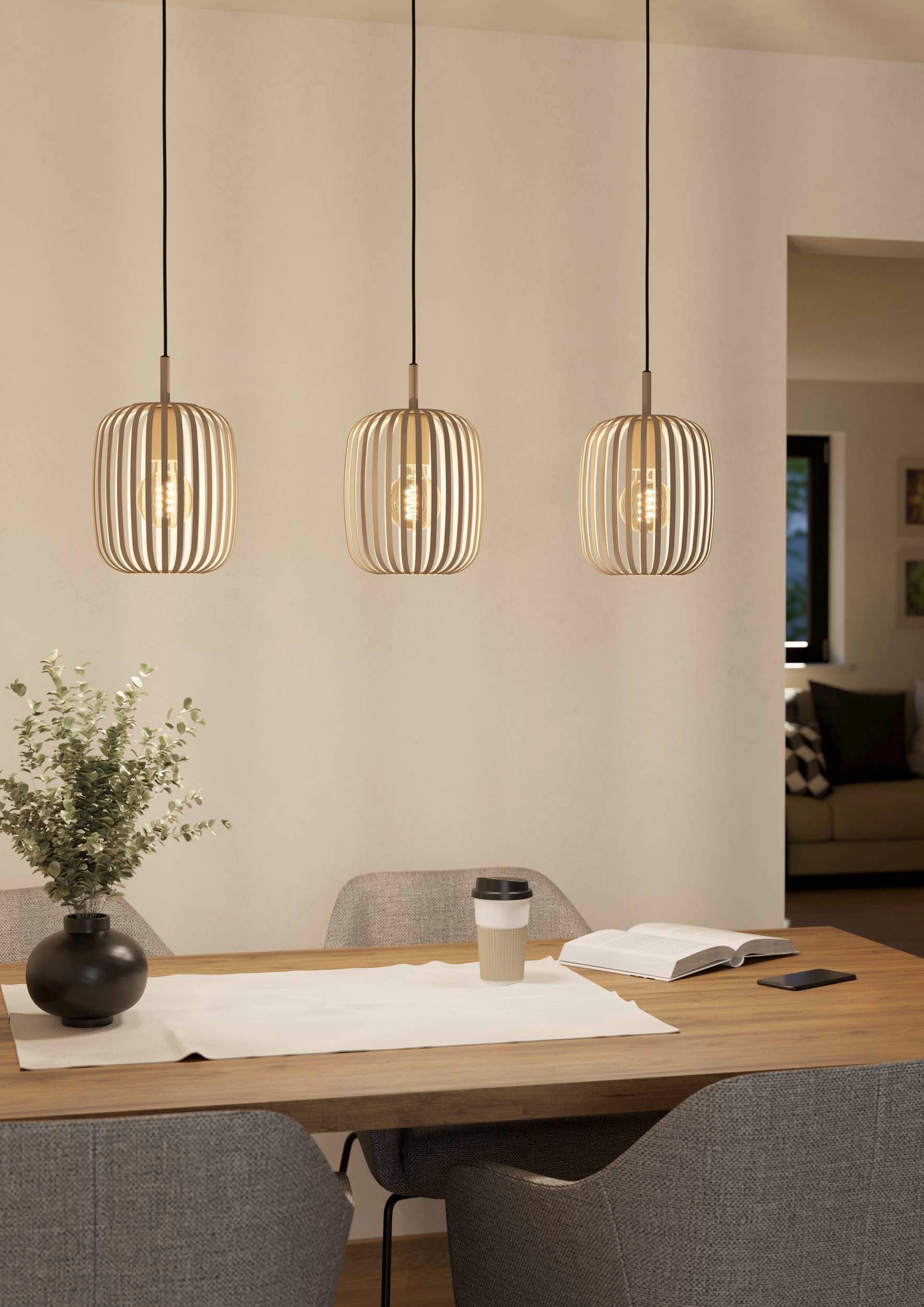 EGLO Pendelleuchte »Hängeleuchte ROMAZZINA, exkl. E27, Stahl in sandfarben, Pendellampe«, 3 flammig, Leuchtmittel E27 | ohne Leuchtmittel, Esszimmerlampe, 90x20x110cm, 3-flammig, modern, minimalistisch