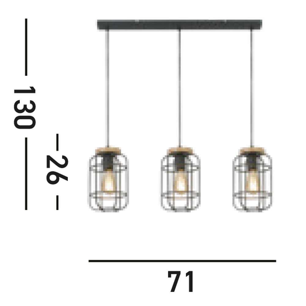 Searchlight Hängeleuchte »Vision 3Lt Bar Pendant - Matt Black Metal & Wood« E27 1 Stk.