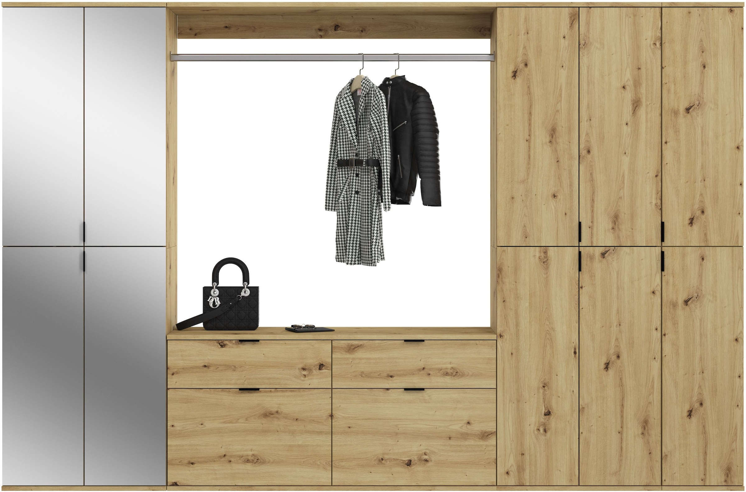INOSIGN Garderoben-Set »Trondheim, Breite 273 cm, 6-teilig, bestehend aus:«, (Set, 5 St.), 3x Garderobenschrank, 1 Kommode, 1 Garderobenstange, 1 Ablageboden