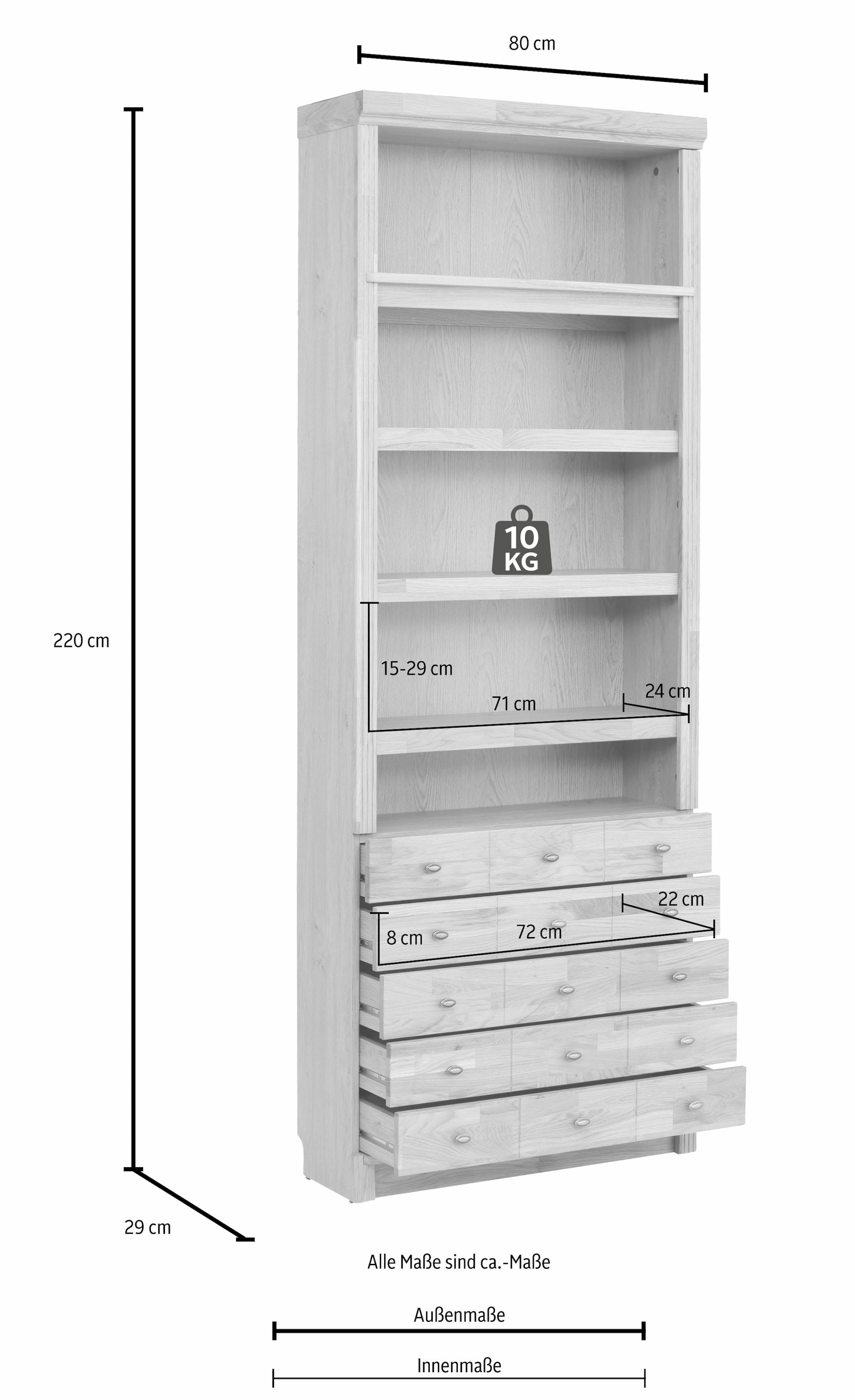 Home affaire Bücherregal »Soeren«, aus massiver Kiefer, in 2 Höhen, Tiefe  29 cm, mit 5 Schubkästen auf Raten bestellen