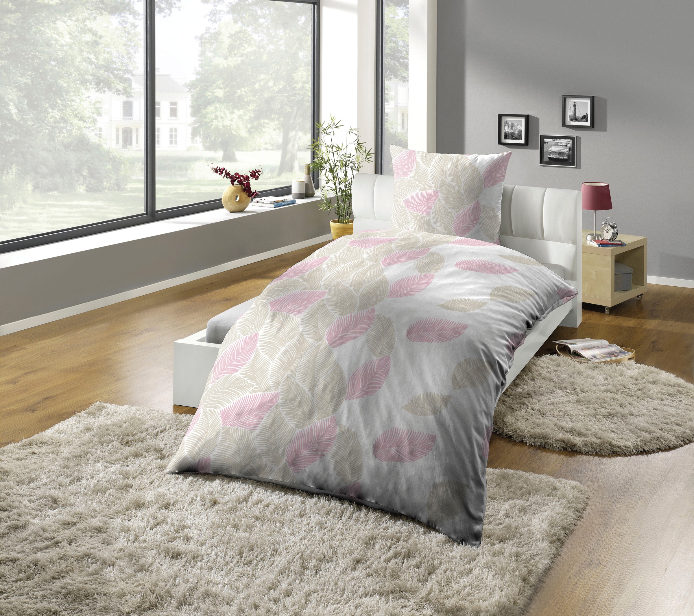 KiNZLER Bettwäsche »Bettwäsche Kuschel-Seersucker "Blätter"« 2 Stk. tlg. La günstig online kaufen