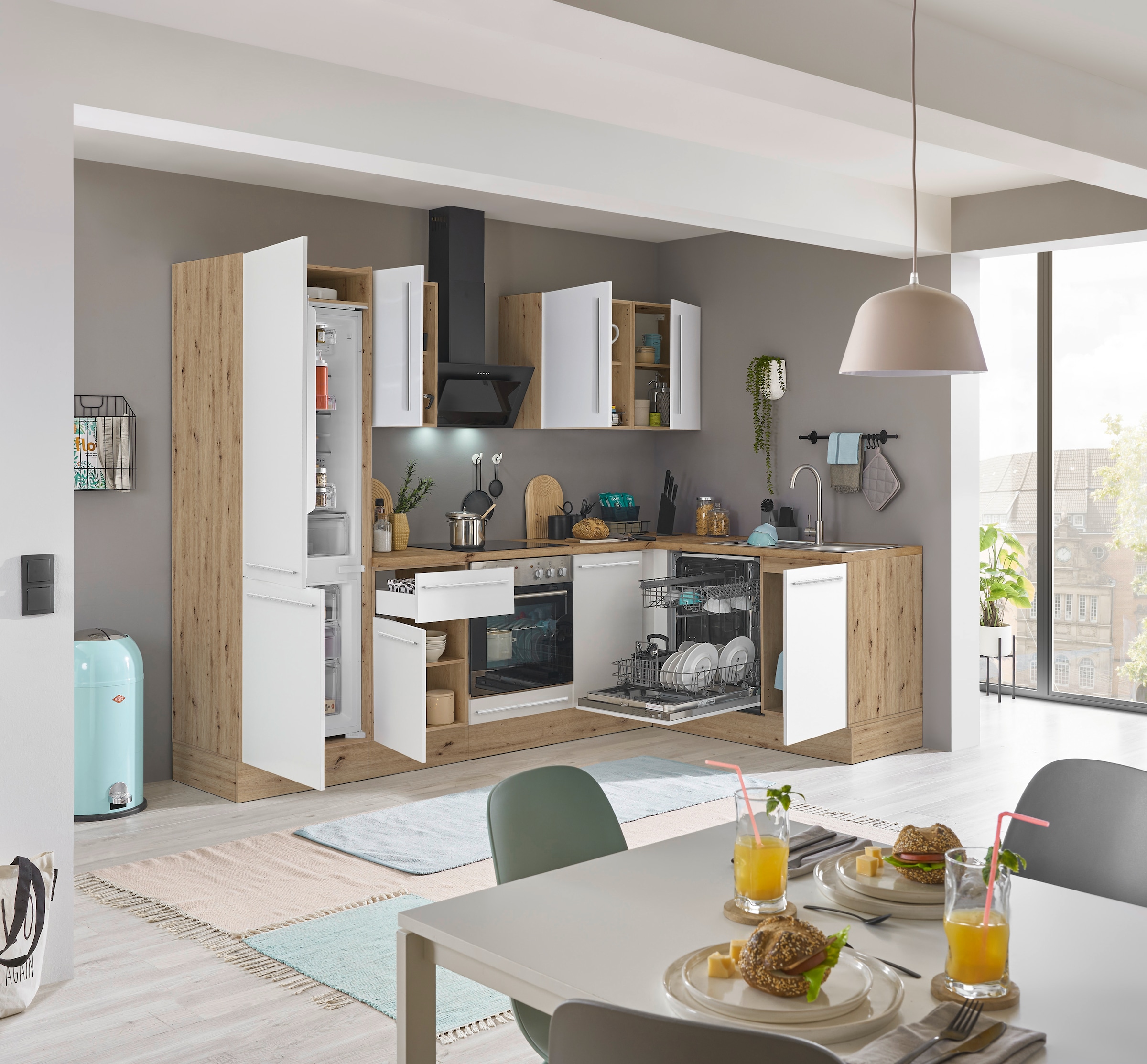 KOCHSTATION Winkelküche »Florida, Stellbreite 280x165 cm« wahlweise mit E-Geräten, mit Softclose für Türen und Schubkästen