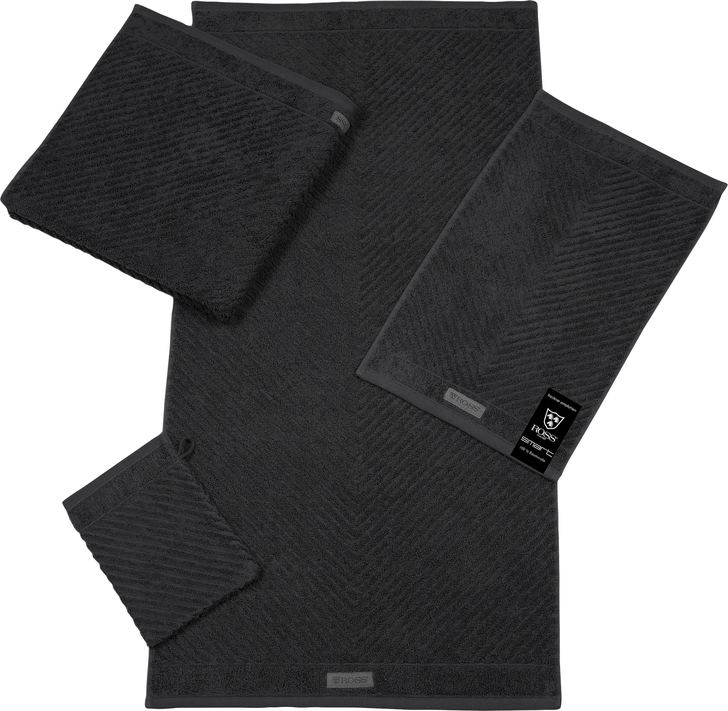 ROSS Gästehandtuch »Smart« Uni-Rippe mit Velourslabel grau Frottier, Obermaterial: 100% Baumwolle B/L: 30cmx50cm, 6 Stk., Frottier